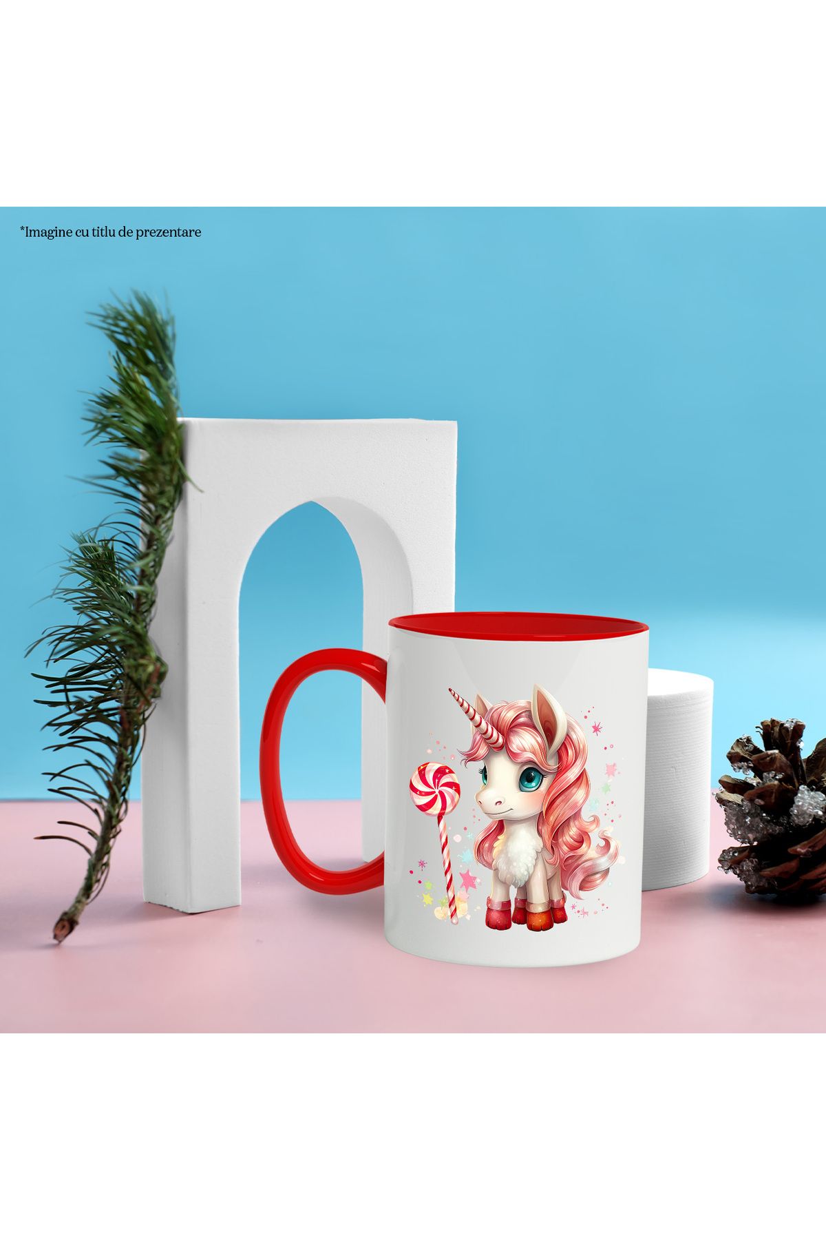 StoryGift Romania-Mug with a unicorn, illustration, cheerful, happy, lollipop, sweet, stars, spots, on, With, STG 3