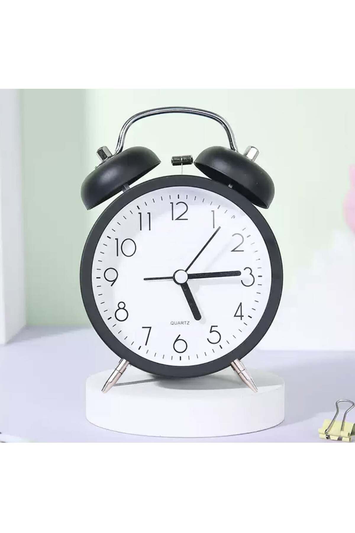 PUFO-Prime Table Alarm Clock With Dial Lighting Button, Metallic, 15 Cm, Black 3