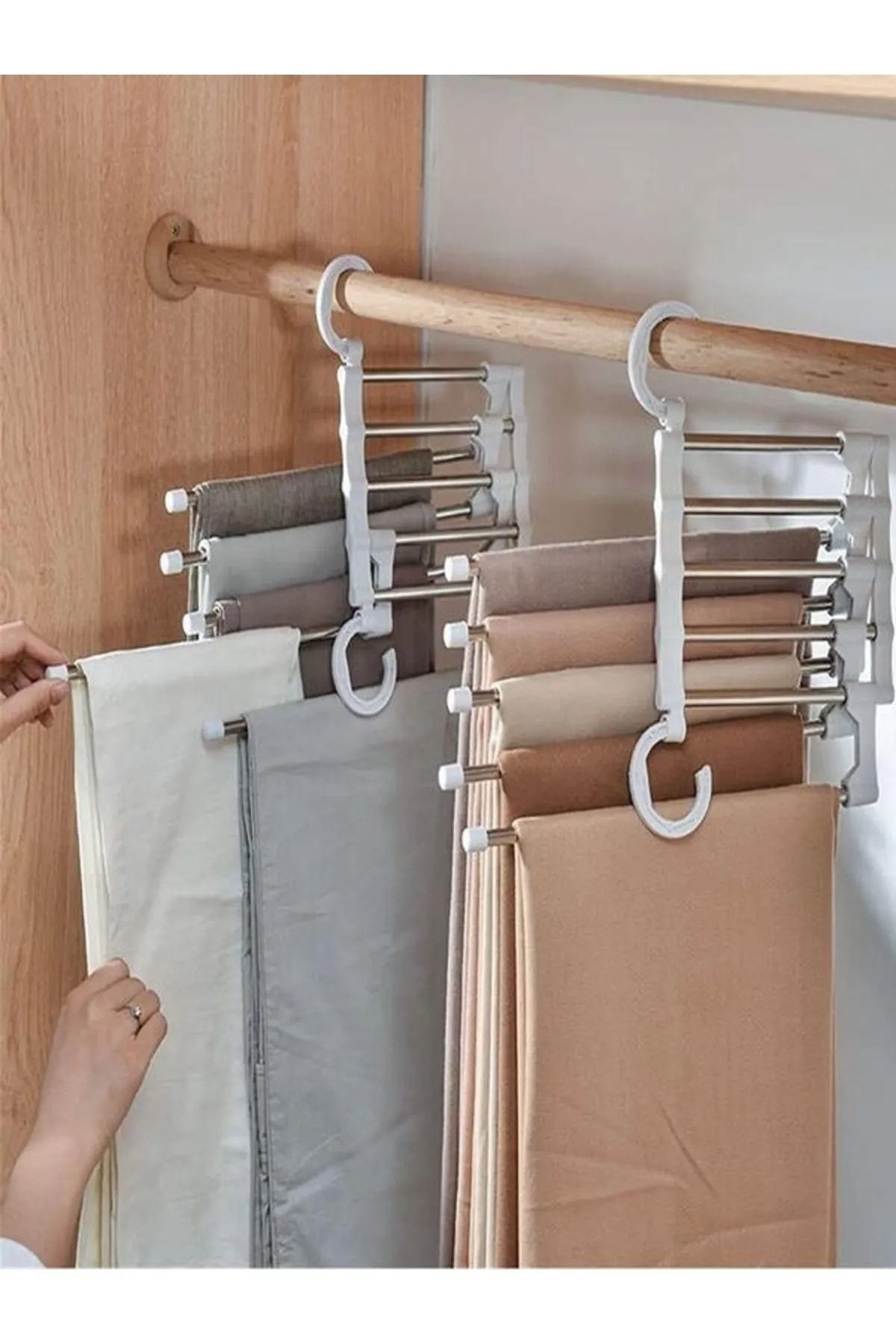 Jusso Hareketli Dolap İçi Pantolon Kravat Şal Askı Sistemi Düzenleyici Katmanlı Askılık Organizer Siyah