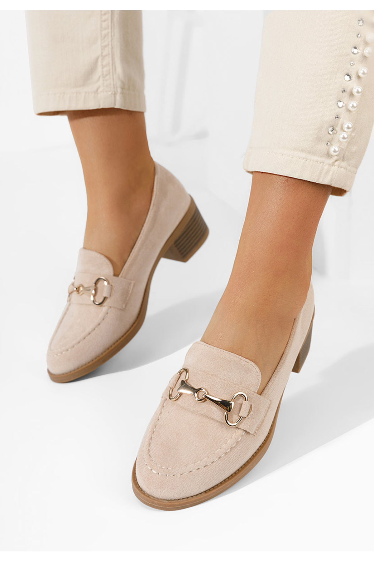 B T Shoes Béžové mokasíny na podpatku Empress