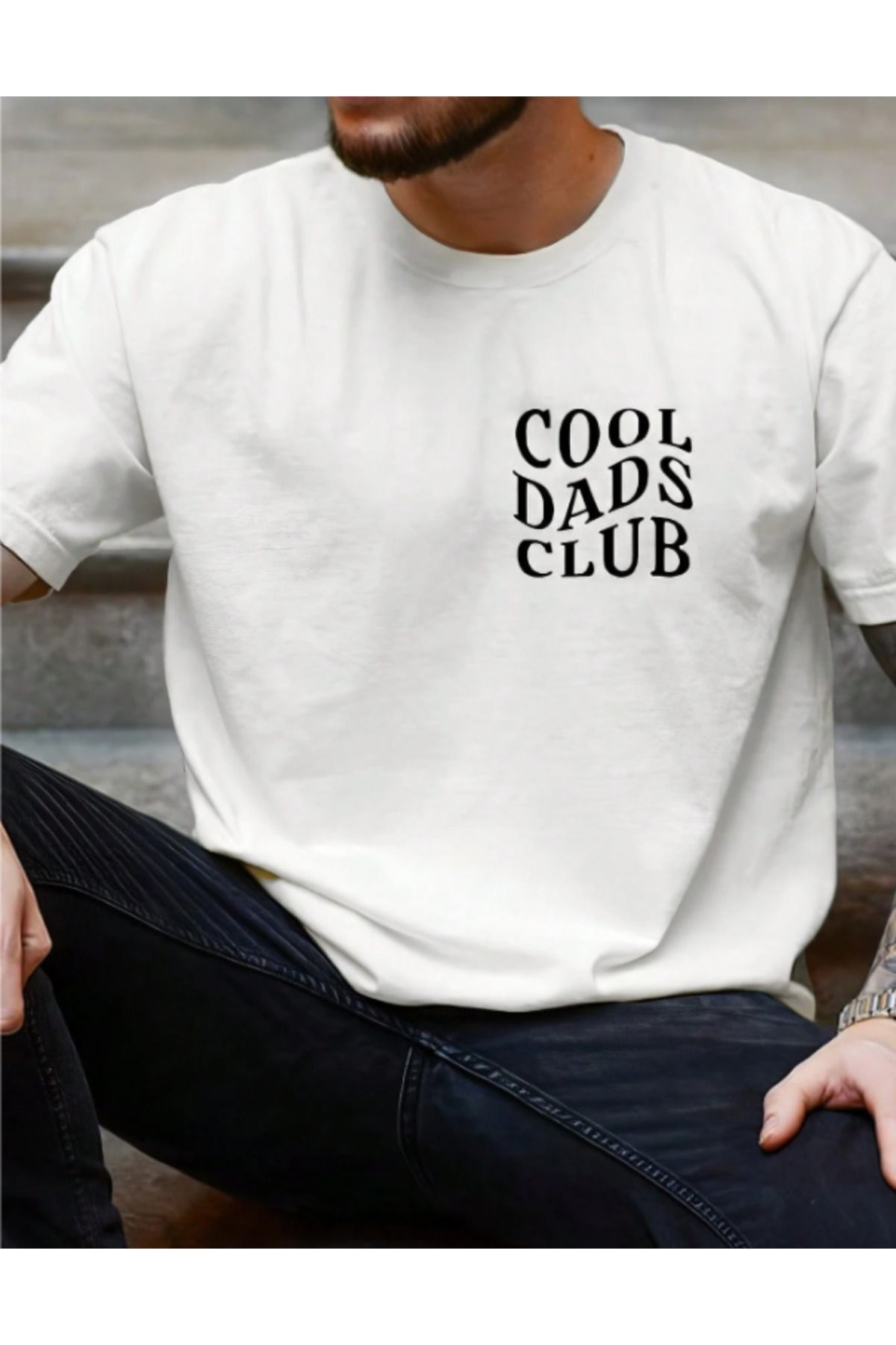 AEMİ Unisex Cool Dads Clup Baskılı Oversize Bisiklet Yaka T-shirt