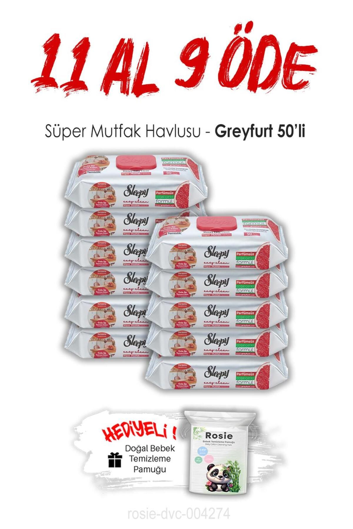 Sleepy 11 AL 9 ÖDE Sleepy Greyfurtlu Süper Mutfak Havlusu 50'li ve ROSIE