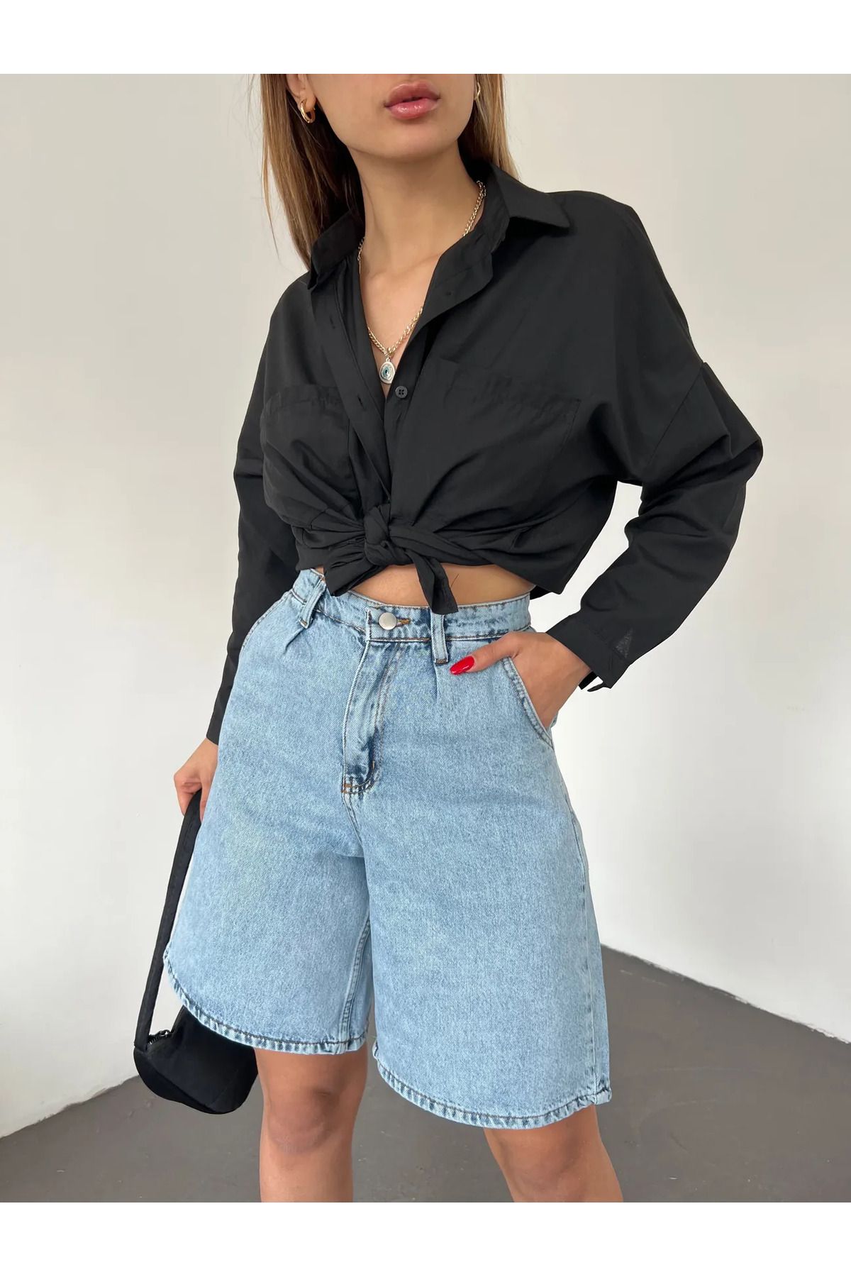 DENİKK Df3303 Çift Cepli Bermuda kadın Denim Şort