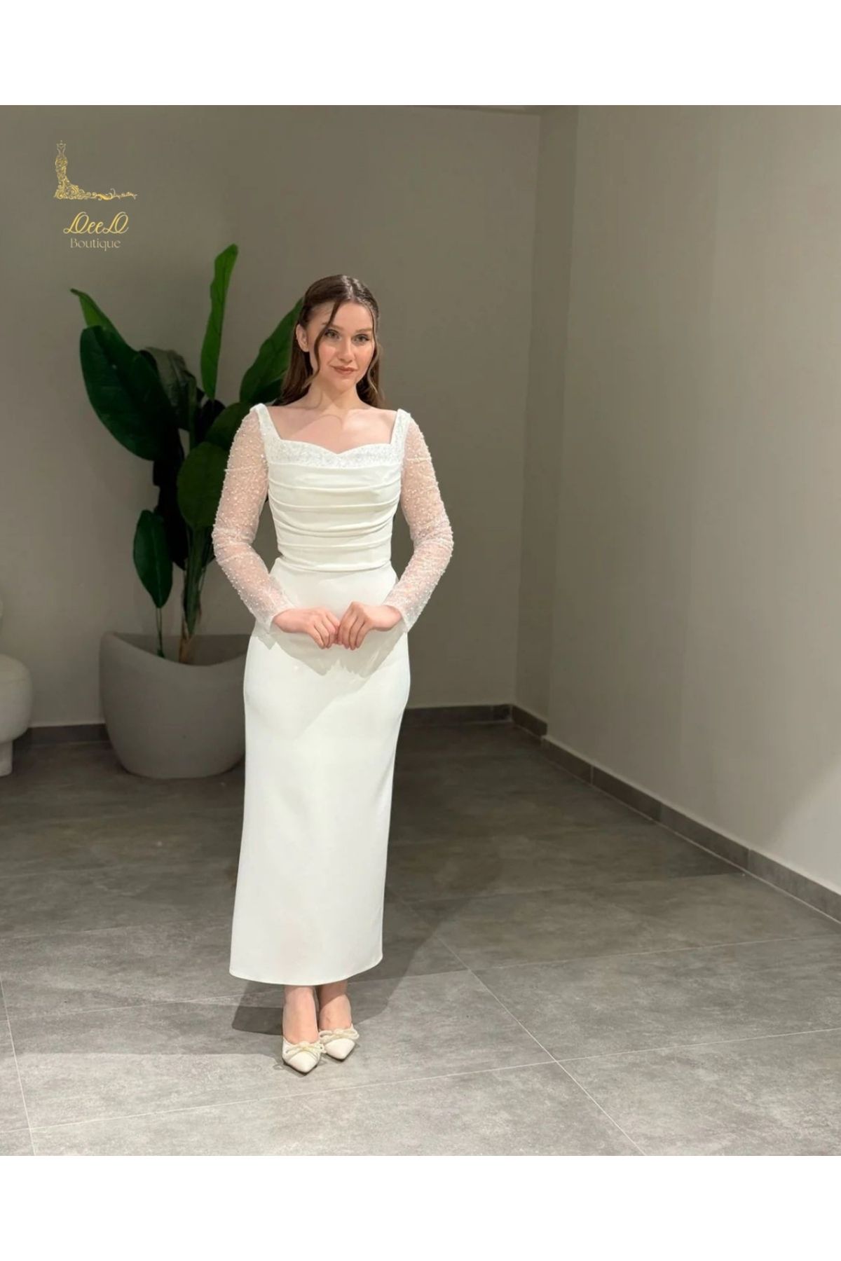 DeeD Boutique Simli Tül Detaylı Siyah Uzun Abiye Elbise