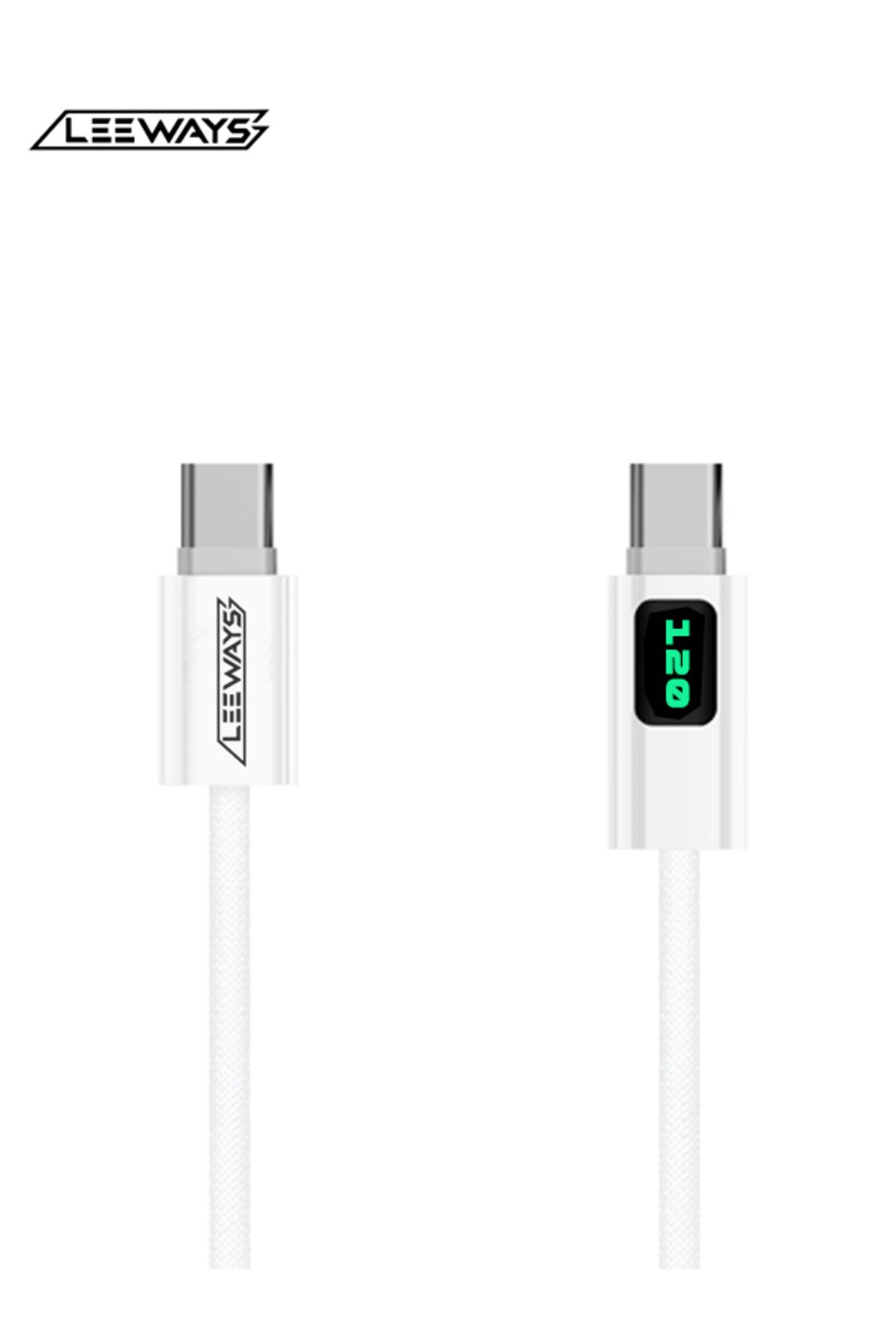leeways Dijital Göstergeli 120w Süper Hızlı Örgülü Type C To Type C Şarj Kablosu 1.2 Metre