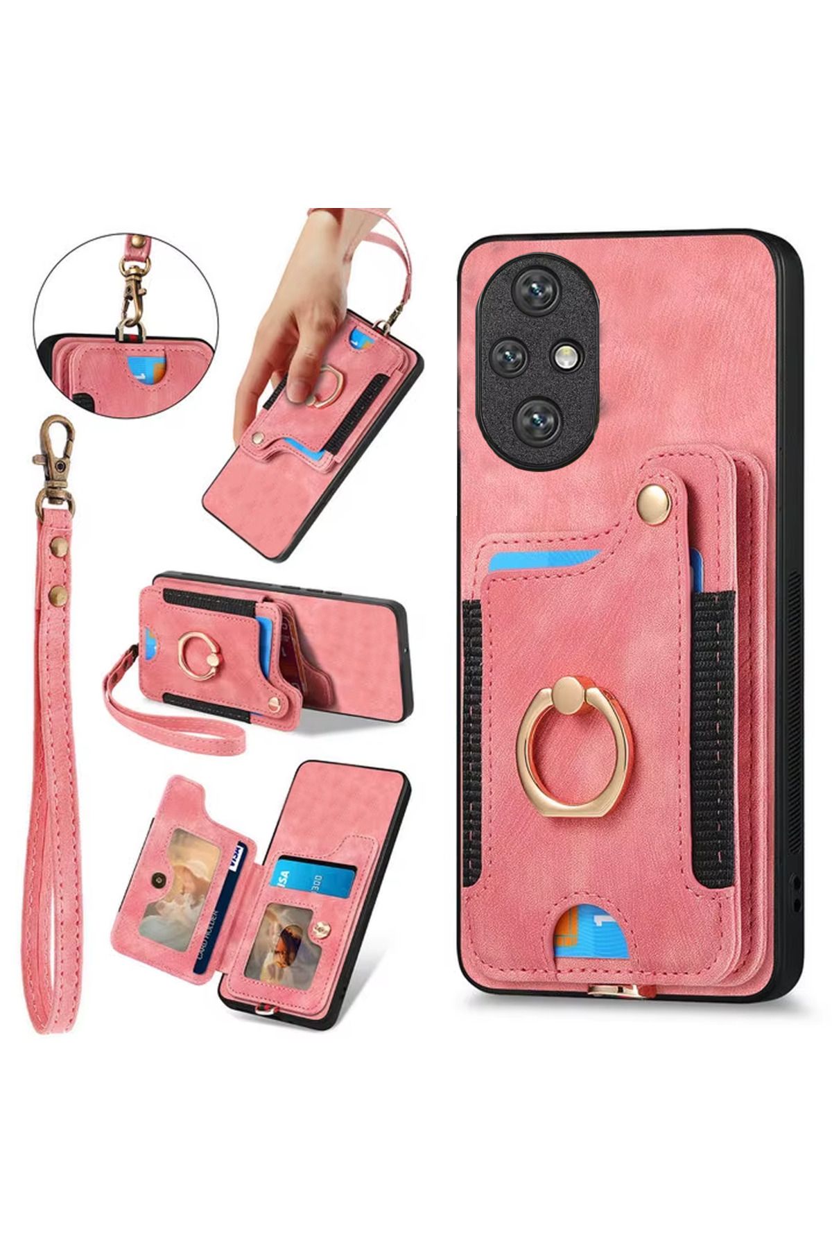 Microcase Honor 200 ile Uyumlu Askılıklı Kartlıklı Standlı Deri Kaplama Kılıf-AL5134