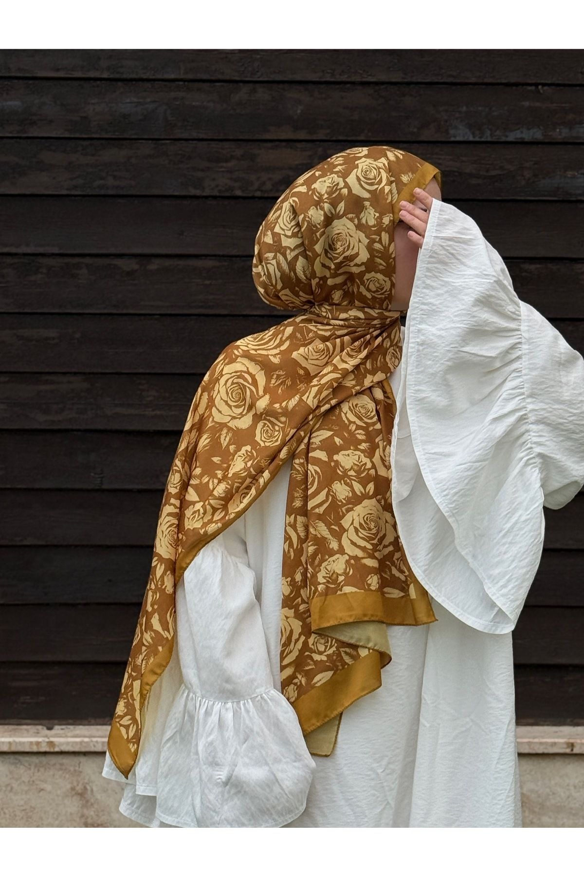 Qalortex Scarf Pamuklu Soft Roza Desen Şal-Yağ Yeşil