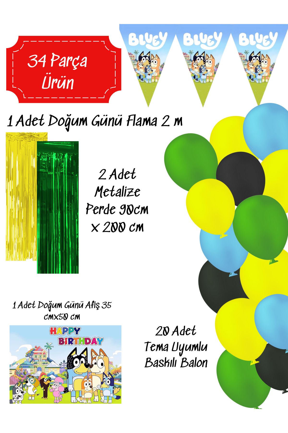 snowparty Bluey Doğum Günü Parti Süsleri Seti