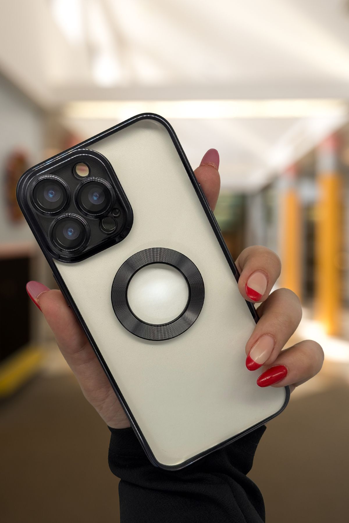 PSGT apple ( Iphone 12 pro ) Uyumlu Kılıf Logo Yeri Açık Metalik Kılıf Şeffaf Silikon