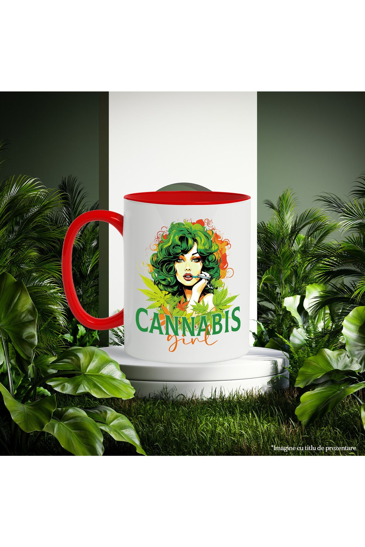 StoryGift Romania-Mug with the message "Cannabis girl", hippie style, culture, illustration, green, port, With ,STG 3