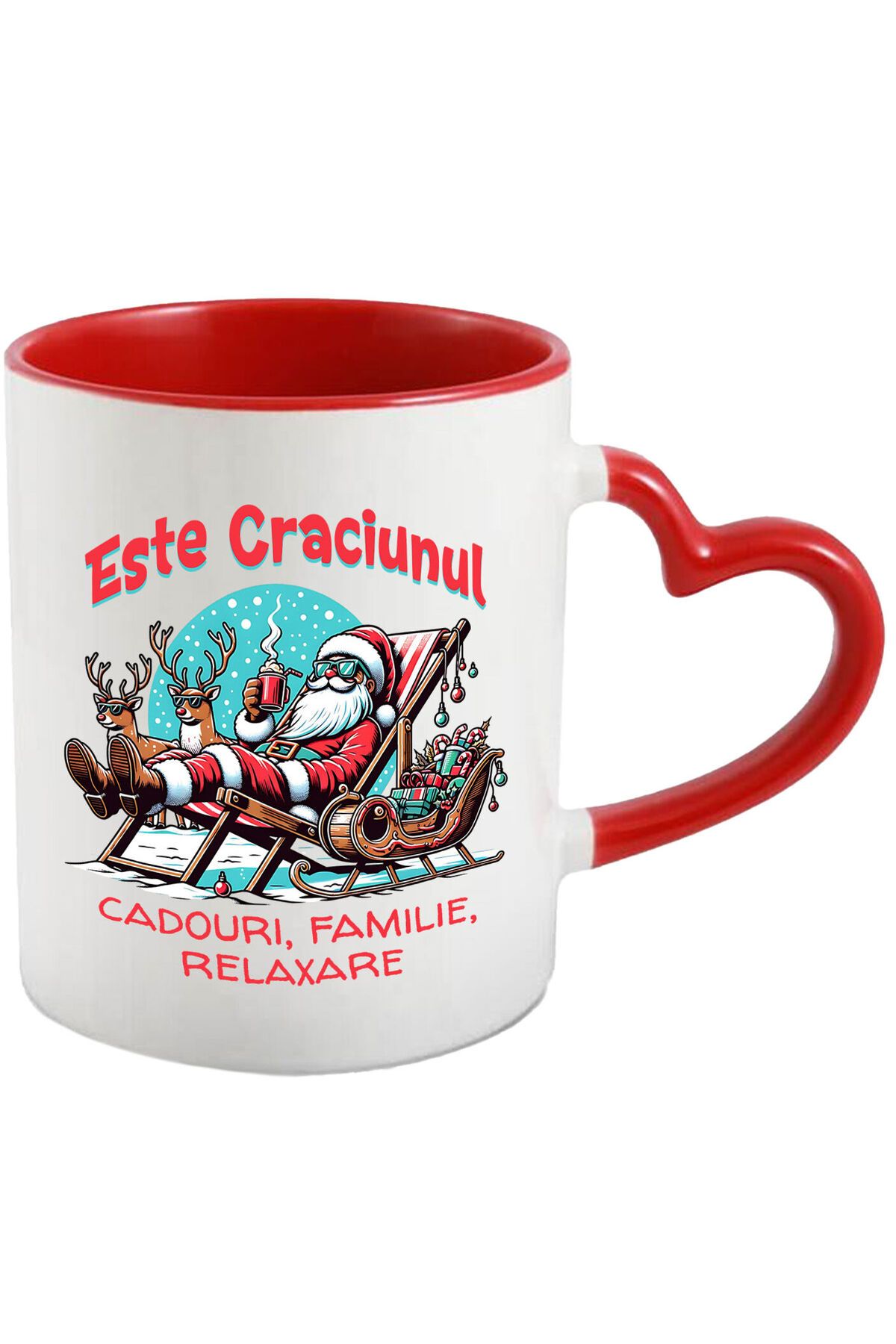 StoryGift Romania Cana Cu Mos Craciun Vesel Pe Sezlong Cu Ciocolata Calda Text Este Craciunul Cado, Cu ,stg - One Size