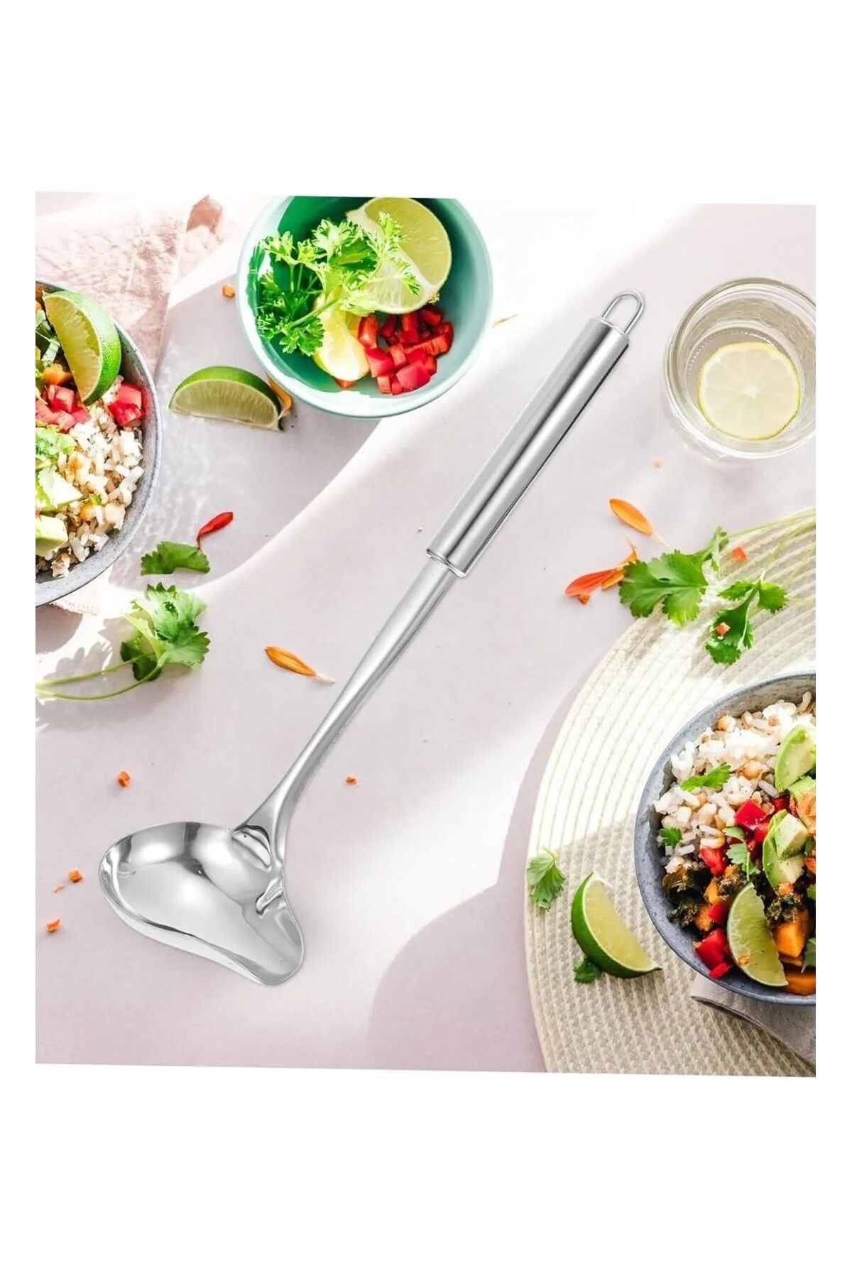 BRE HOME 30 Cm Paslanmaz Çelik Ördek Ağızlı Uzun Saplı Sofra Kepçesi