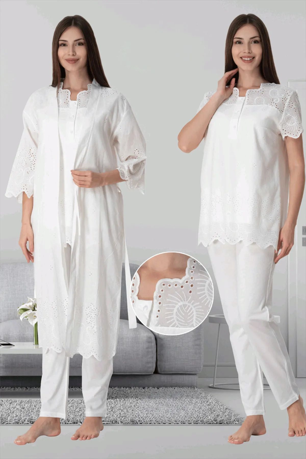 lohusacenneti Fistolu İçi Pamuk Astarlı Pijama Sabahlık Takımı