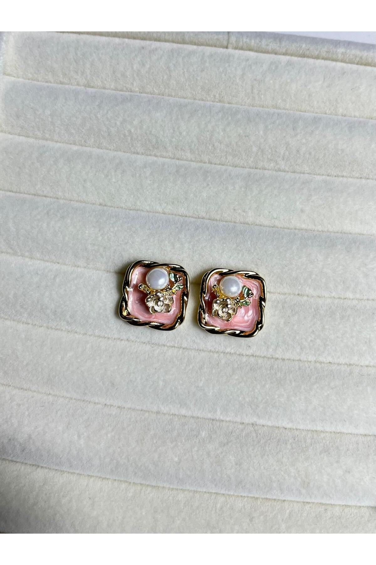 Orvix Accessories ÇELİK KARARMAZ PEMBE VİNTAGE KADIN KÜPE YAZLIK KÜPE ABİYE KÜPE HEDİYELİK KÜPE