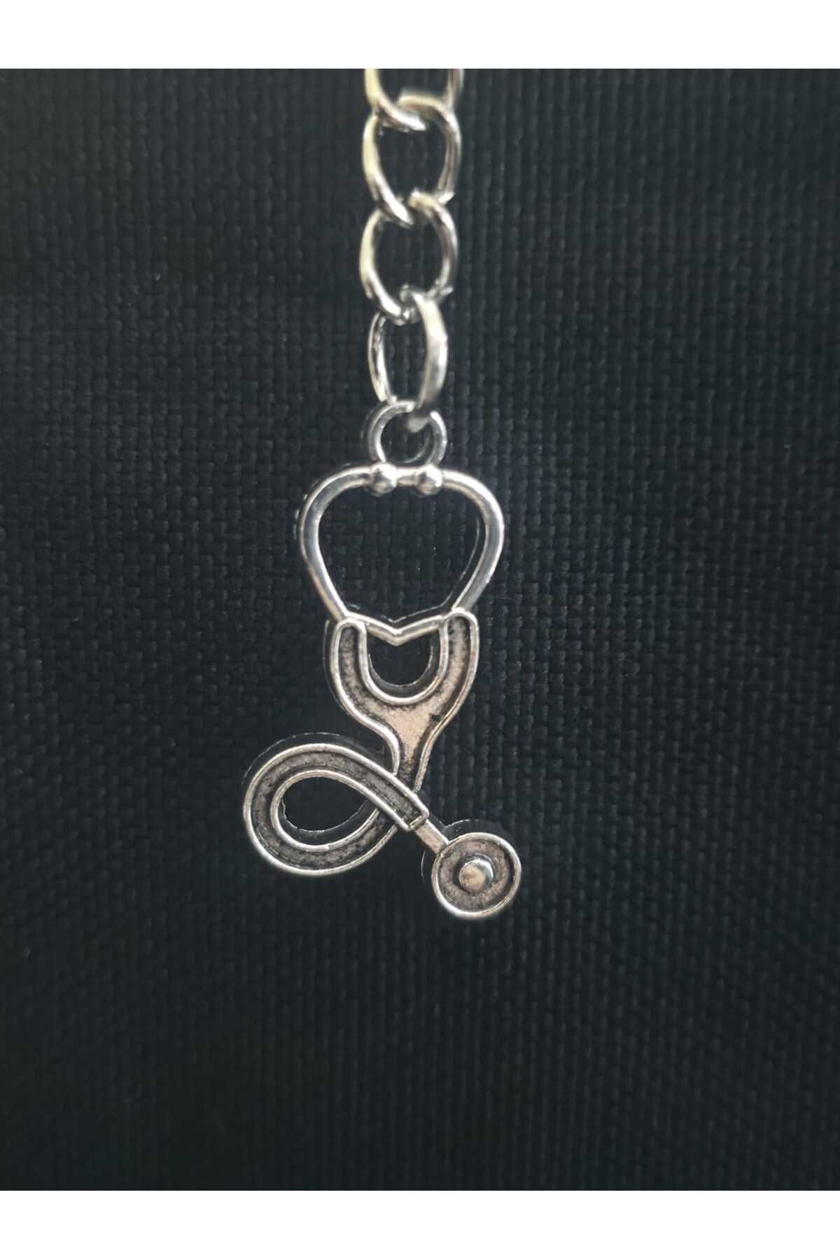 sarıyer silver Steteskop Model Doktor Hemşire Sağlık Temalı Çelik Anahtarlık