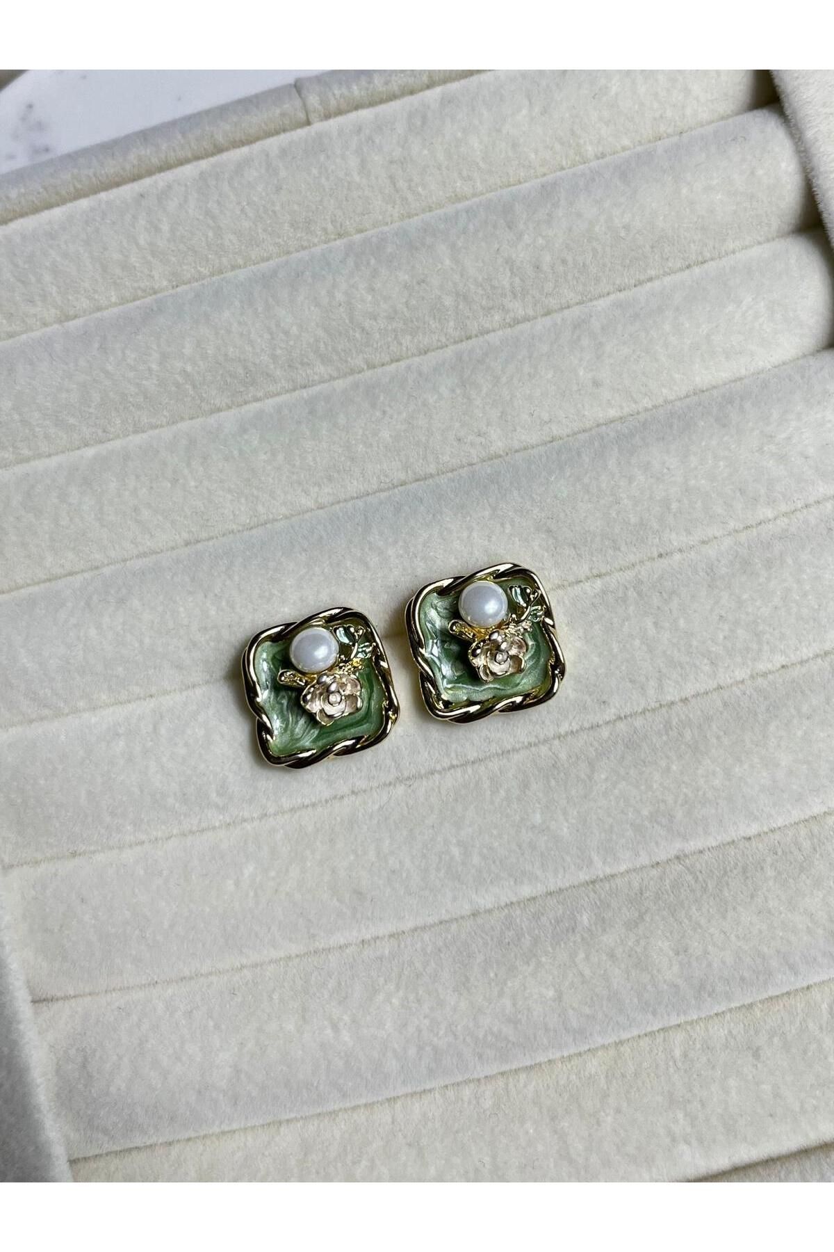 Orvix Accessories ÇELİK KARARMAZ YEŞİL VİNTAGE KADIN KÜPE YAZLIK KÜPE ABİYE KÜPE HEDİYELİK KÜPE