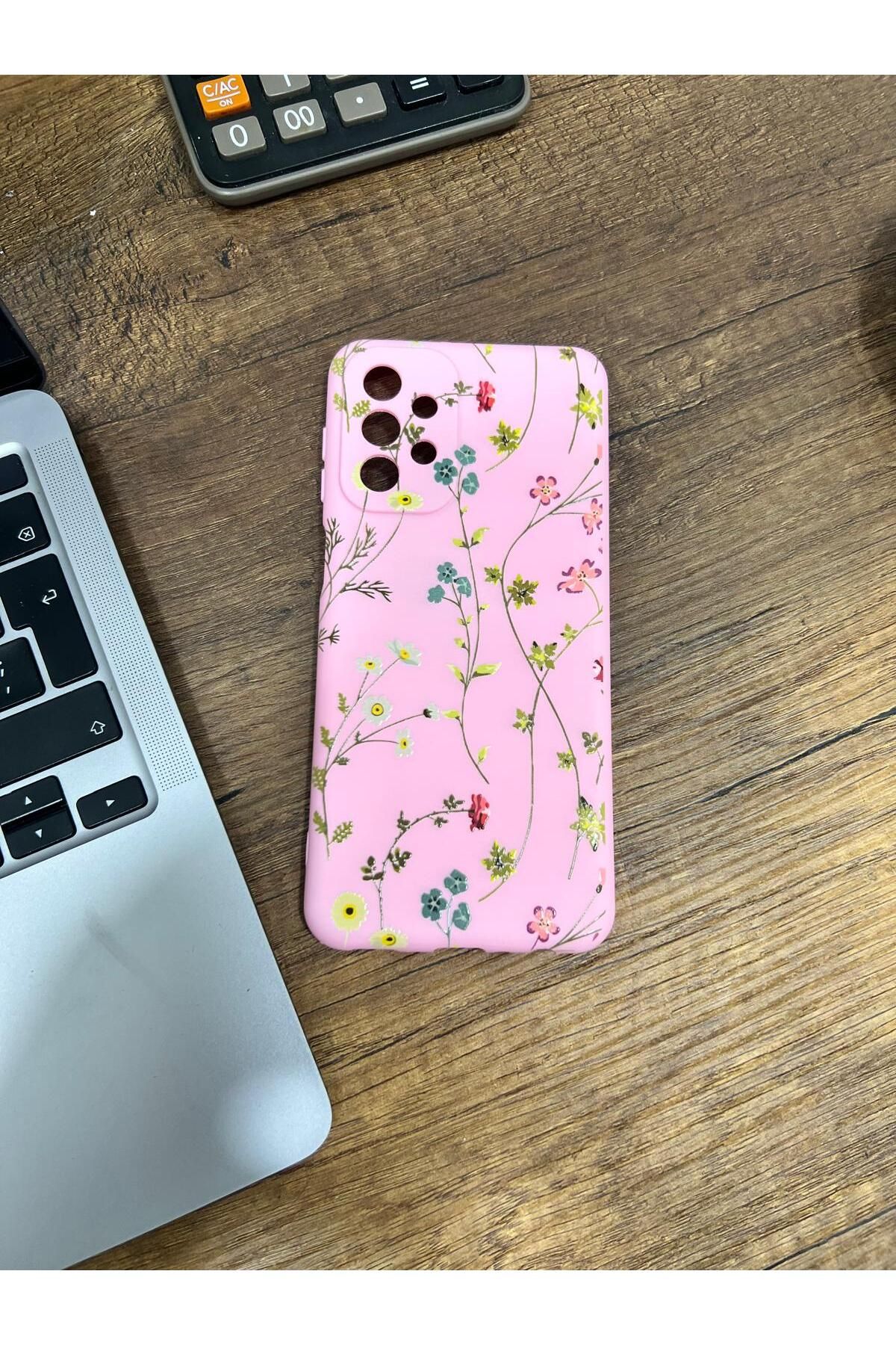 HZR Samsung A23 Bahar Çiçekleri Desenli Pembe Silikon Kılıf