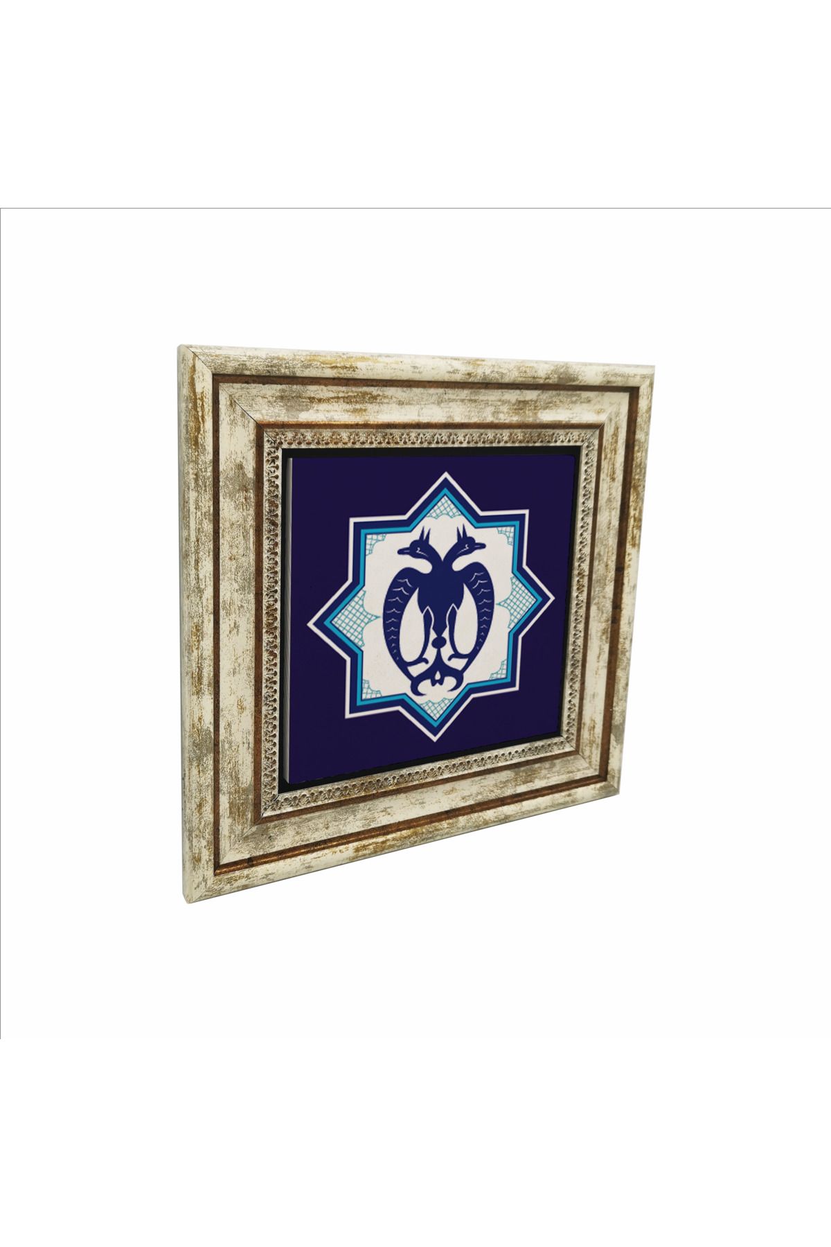 Sadrazam Çift Başlı Kartal Figürlü, Anadolu Selçuklu Yıldız Motifi Baskılı Doğaltaş Tablo (25 X 25 KD-28)