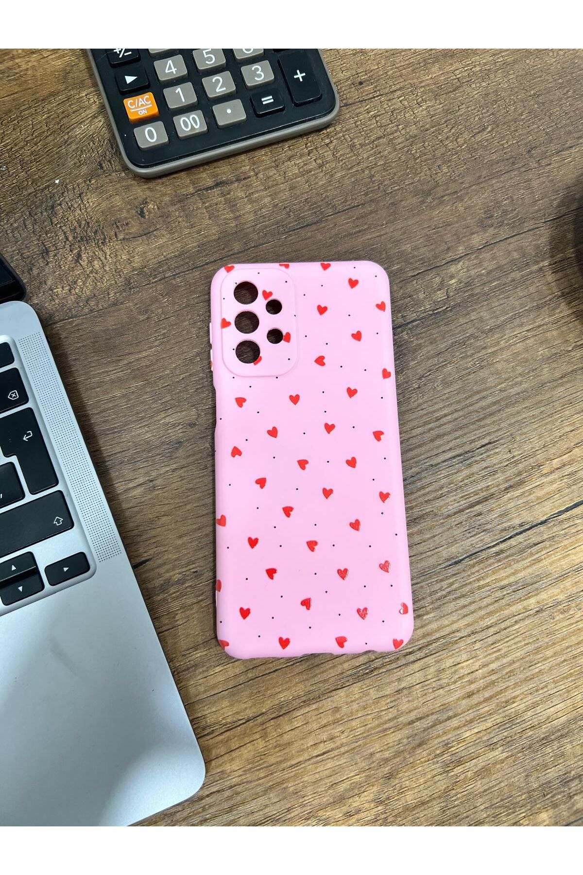 HZR Samsung A23 Kalp Desenli Pembe Silikon Kılıf