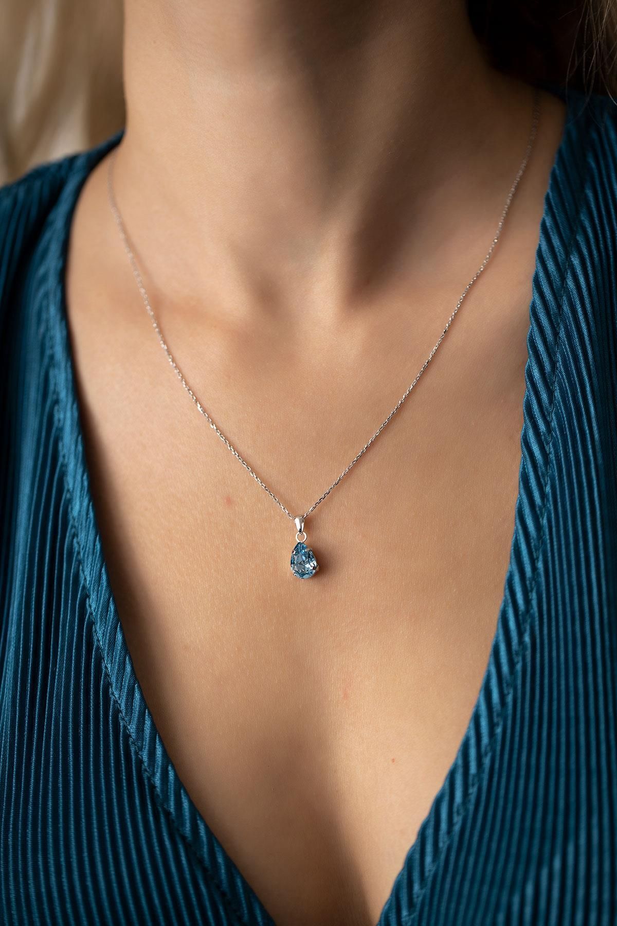 Ninova Silver Damla Model Gümüş Crystal Kolye