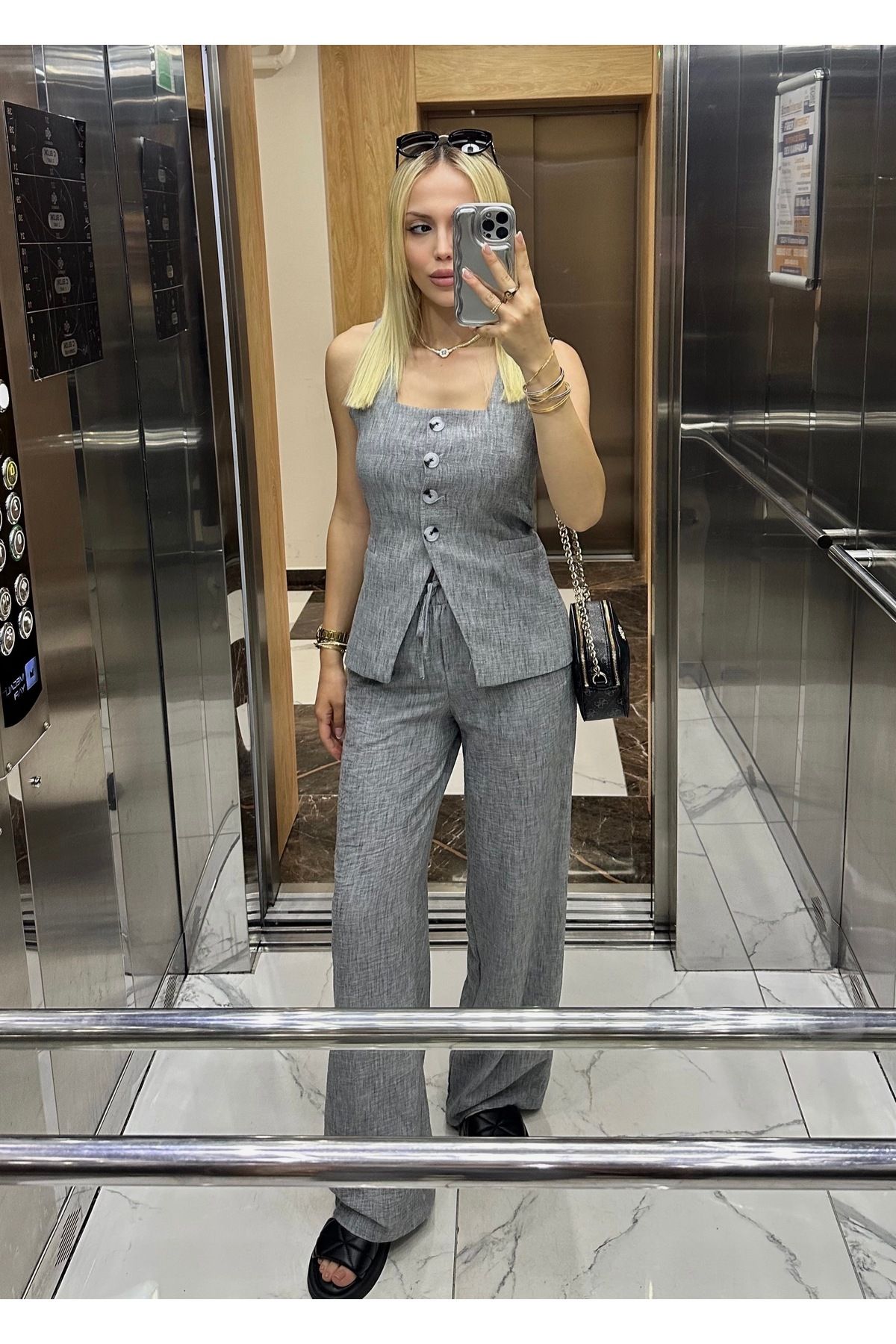 RAVİ Keten yelek pantolon takım