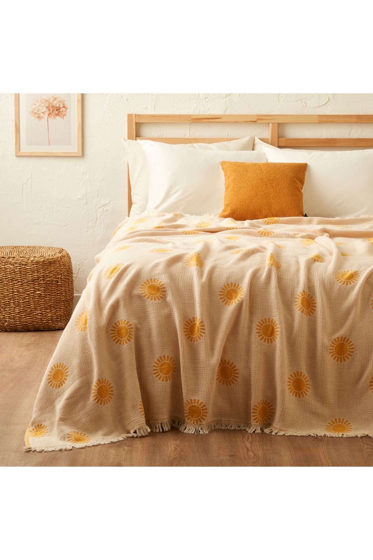 Bella Maison Sunny Pamuklu Çift Kişilik Yatak Örtüsü Sarı (200x220 cm)