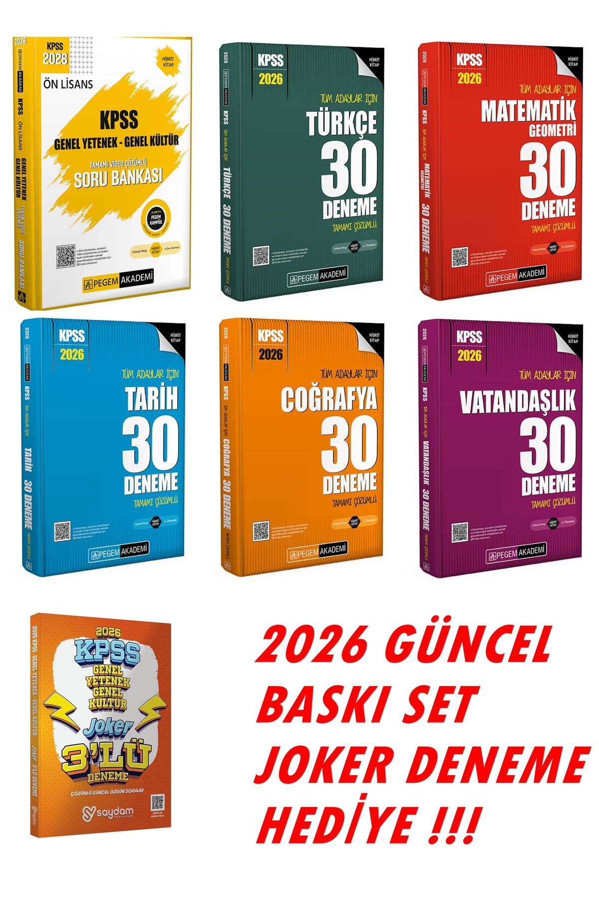 Pegem Akademi Yayıncılık KPSS 2026 ÖN LİSANS PEGEM ÇÖZÜMLÜ SORU BANKASI + ÇÖZÜMLÜ KAZANDIRAN DENEME SETİ (GNY-GNK)