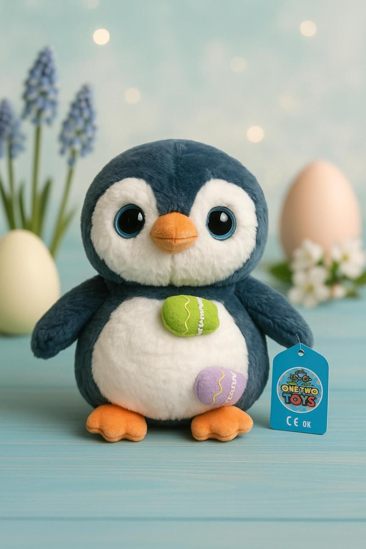 onestophub Sevimli Peluş Penguen Oyuncak- 35 Cm, Yumuşak Dolgulu, Renkli Balıklı Tasarım