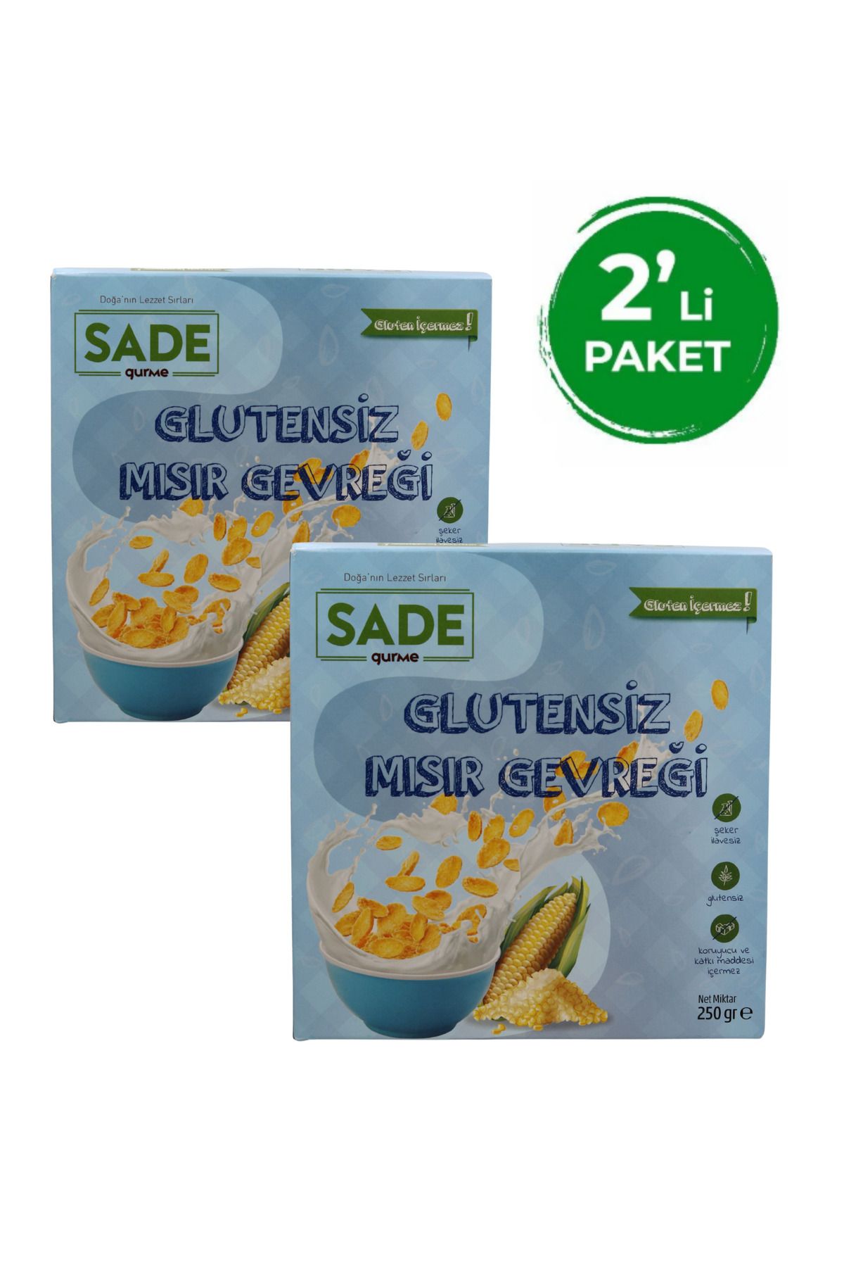 Sade Organik Glutensiz Mısır Gevreği 250 Gr. 2'li Paket
