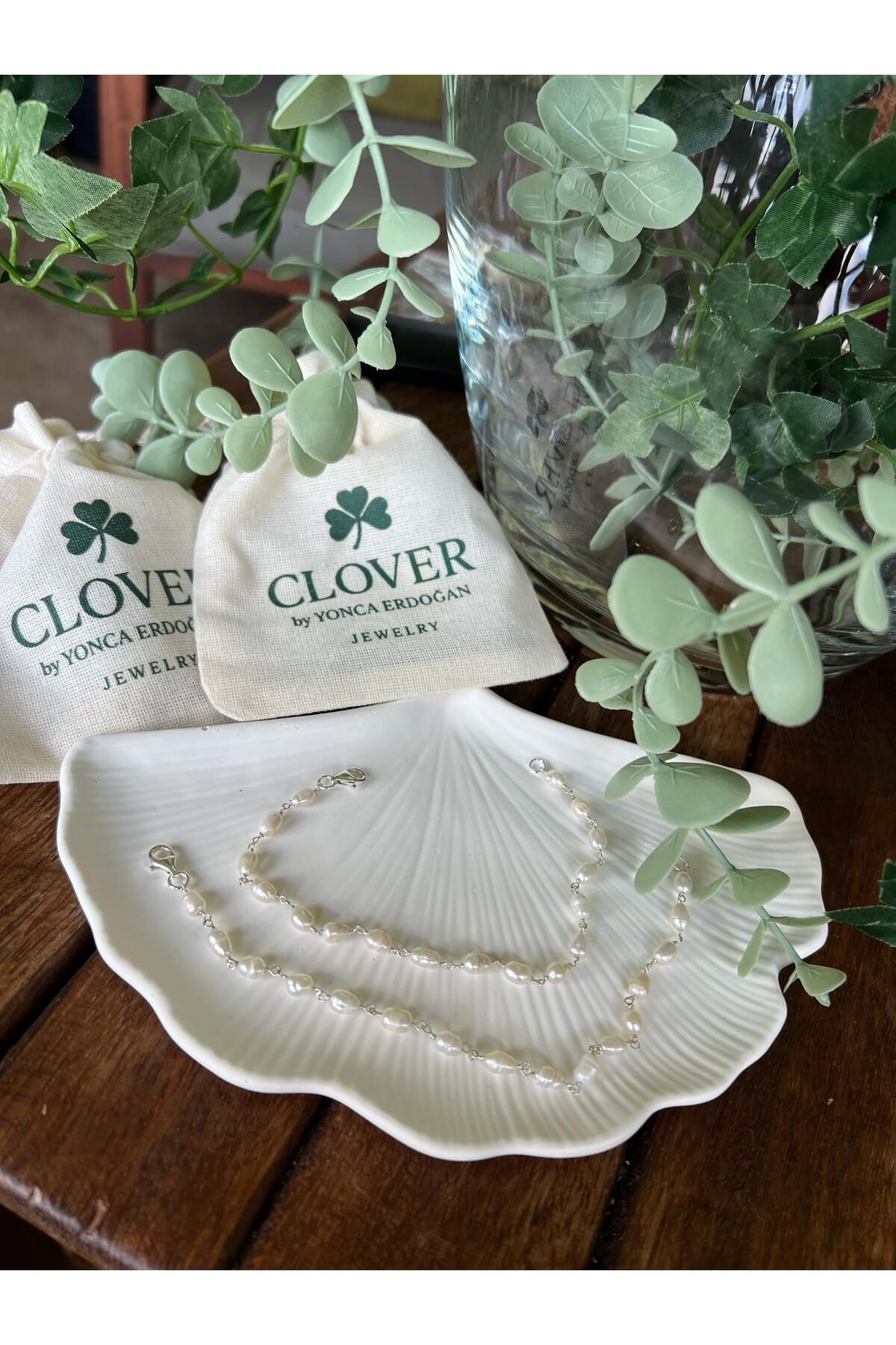 Clover by Yonca Erdoğan Gerçek İnci Dizimi Gümüş Bileklik
