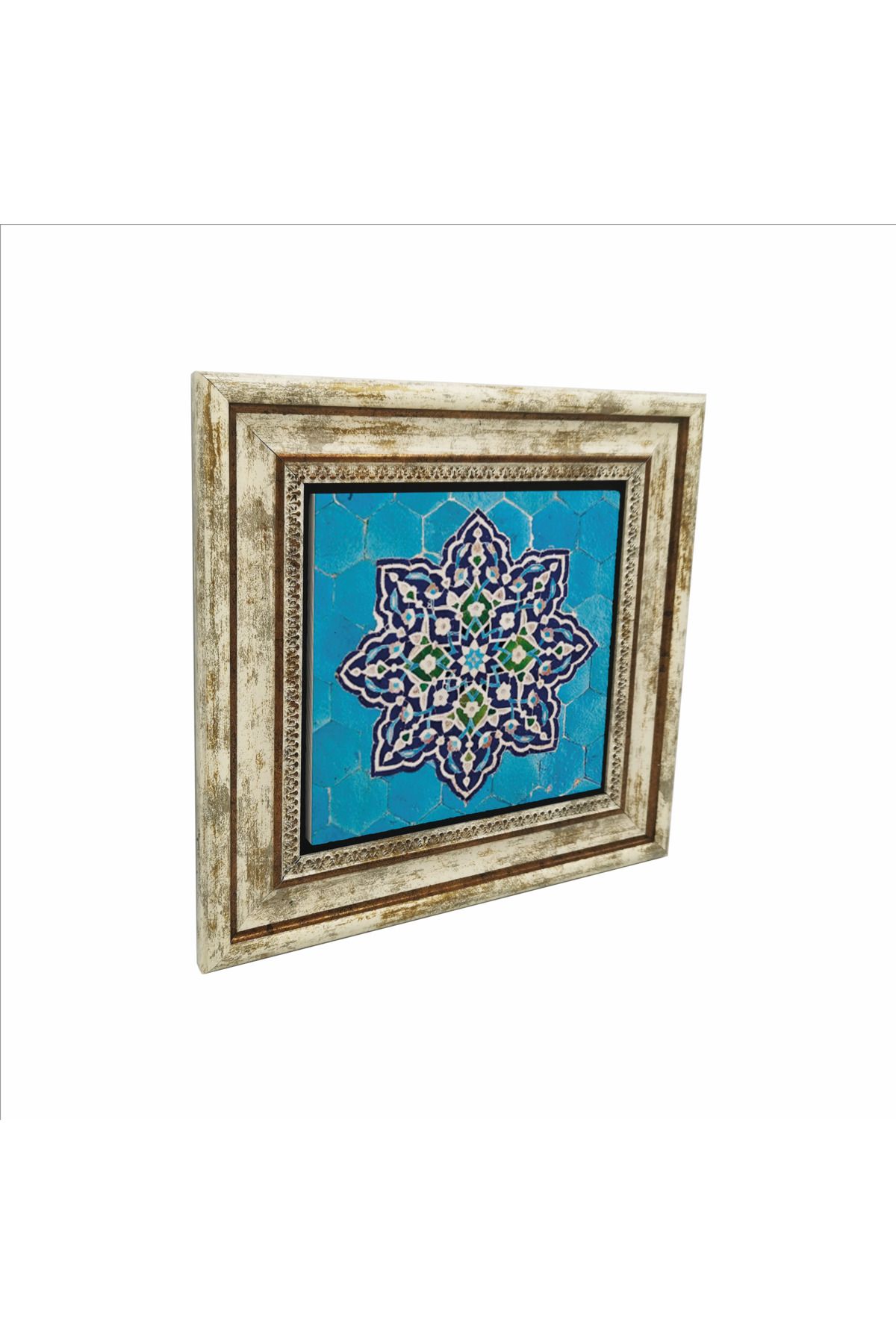Sadrazam İran Geometrik Çini Desen Baskılı Doğaltaş Tablo (25 X 25 KD-51)