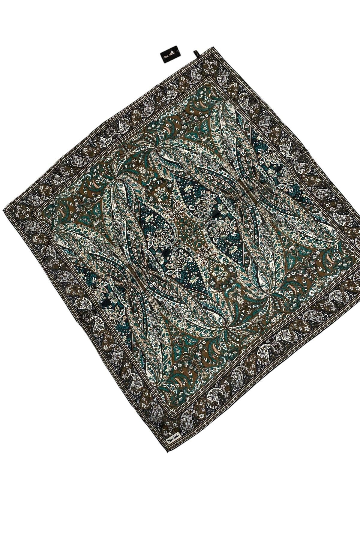 NİSA İPEK RETRO SOFT EŞARP SİYAH ZÜMRÜT (SR8)