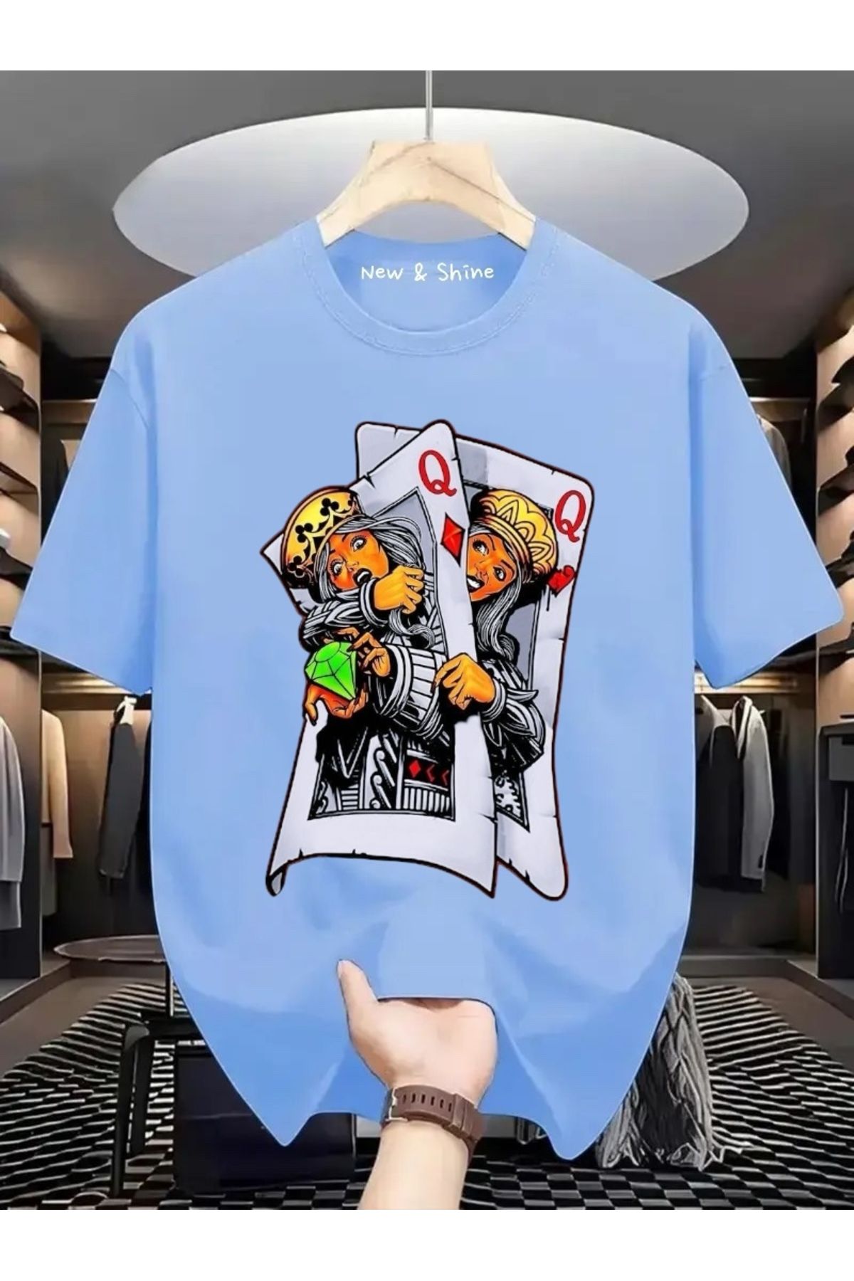 New Shine İskambil Kağıdı Kızlar Baskılı Oversize T-Shirt