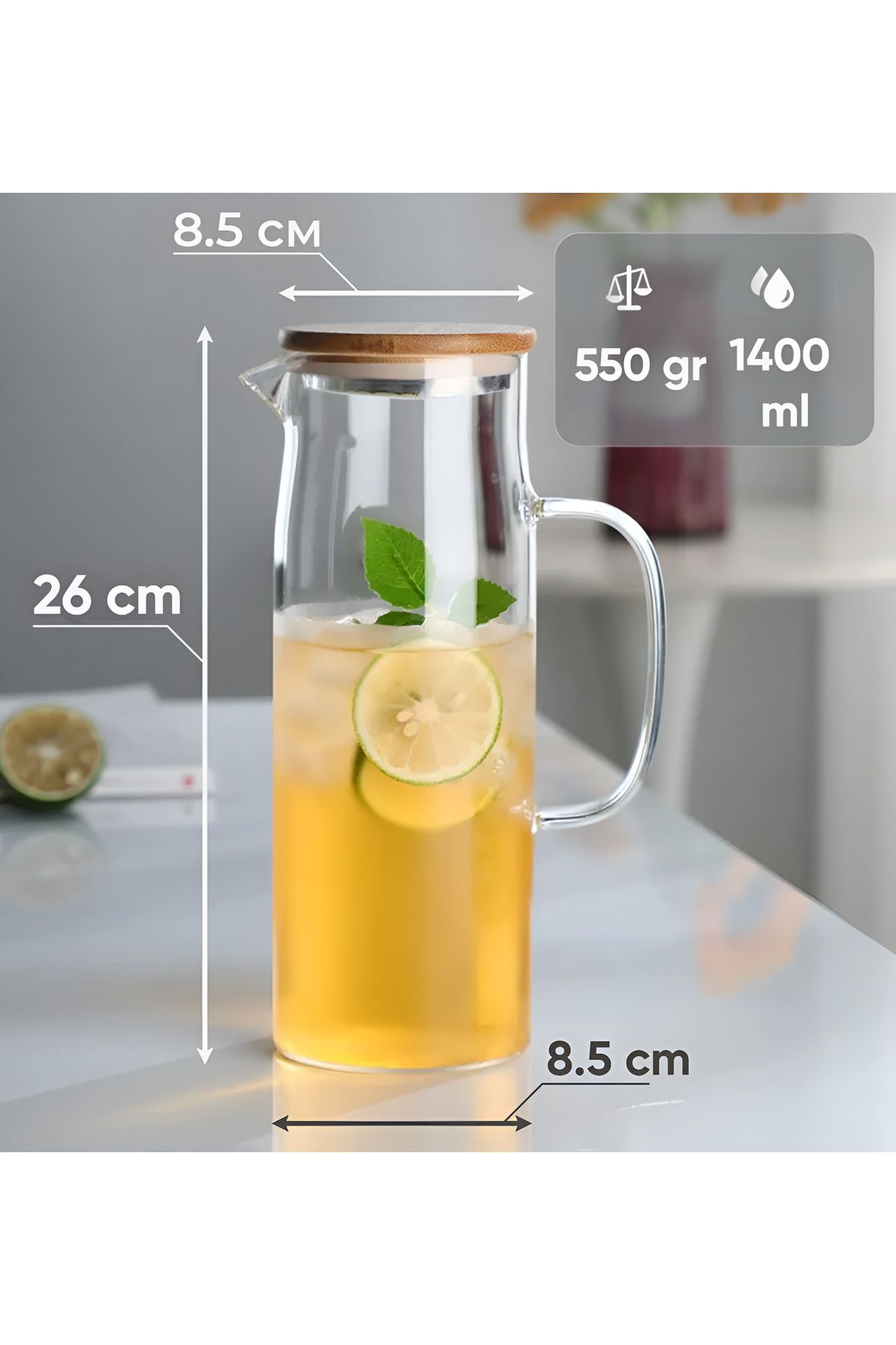 Köken-2 Carafes 1.4L Borosilicate Glass, Pitcher With Airtight Lid Bamboo, 26x8.5 Cm, -20°C To 150°C 2