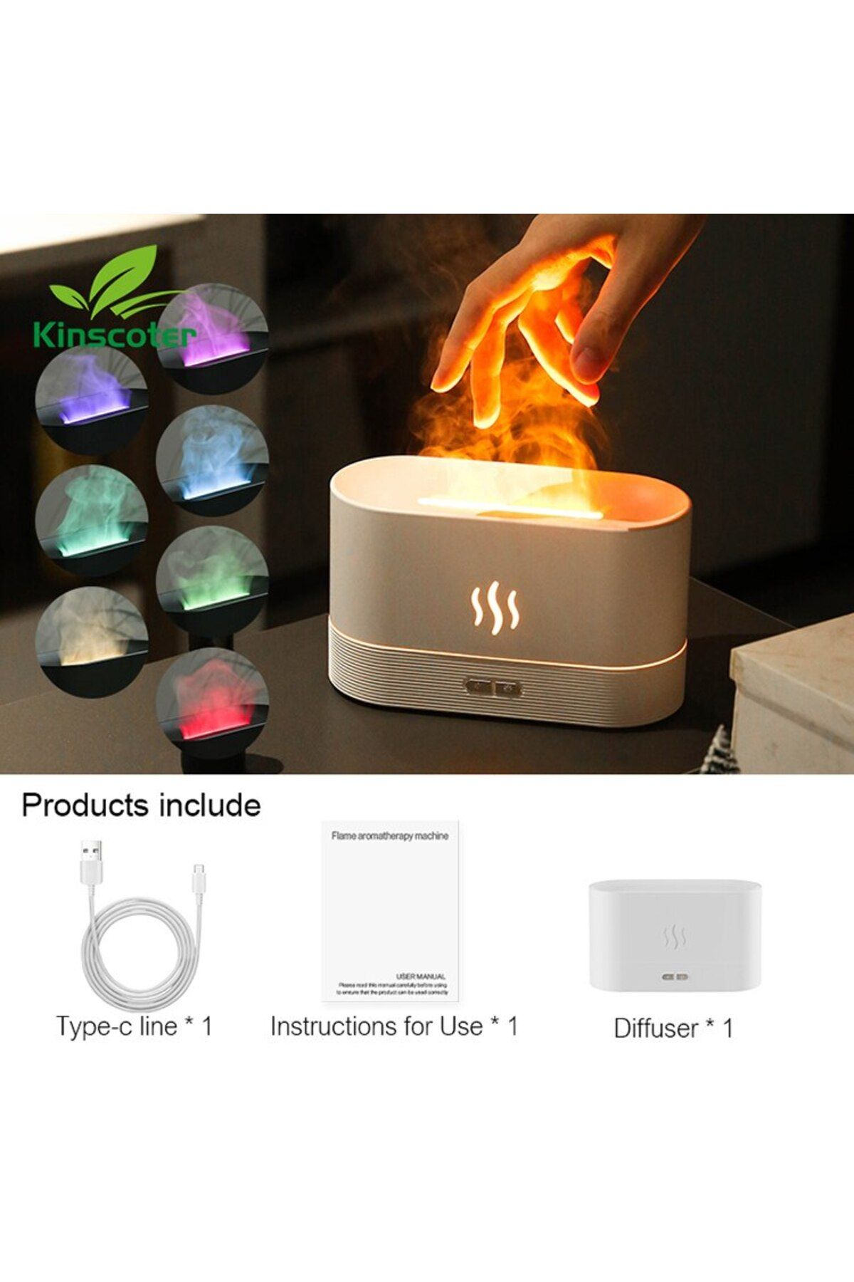 MACVI-Macvi® Aromatherapy Diffuser and Humidifier with Flame Effect, Ultrasonic, 180 ml, White 2