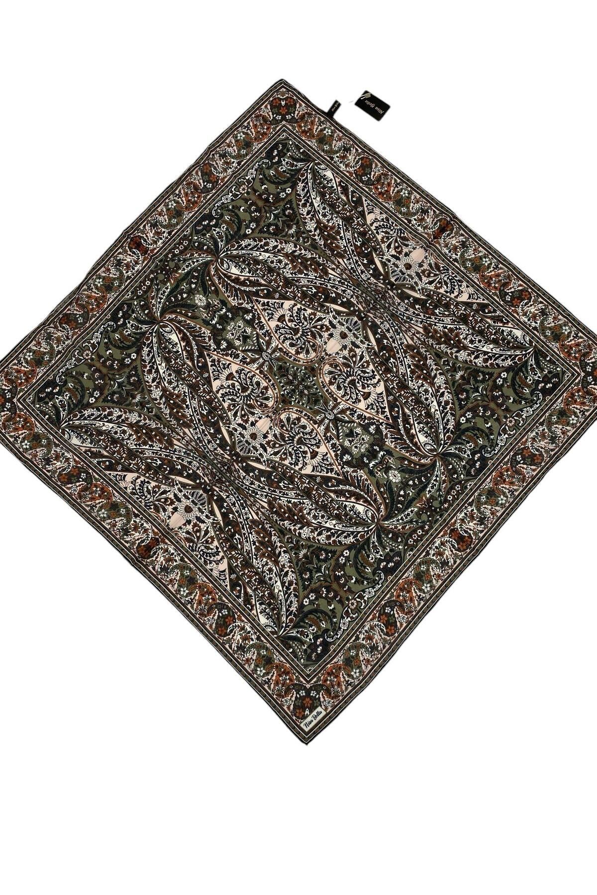 NİSA İPEK RETRO SOFT EŞARP SİYAH KİREMİT (SR8)