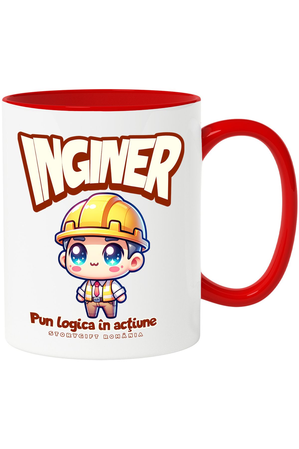 StoryGift Romania-Engineer Mug Put Logic in Action, 330ml, Ceramic with Red Handle, With Red Handle STG ,,STG 1