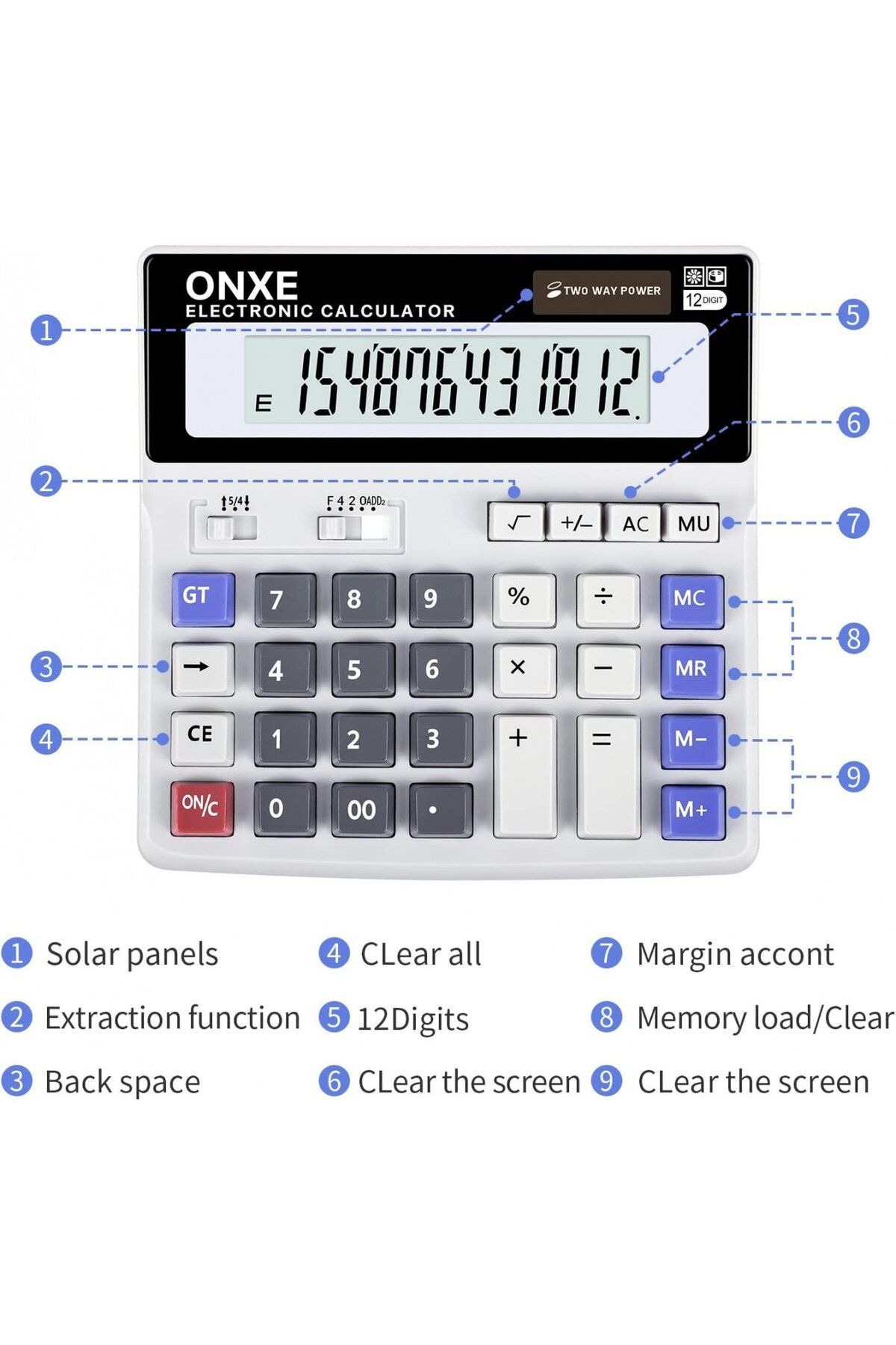ONXE-12-digit solar calculator ONXE, PVC, multicolor, 16 x 16 cm 5