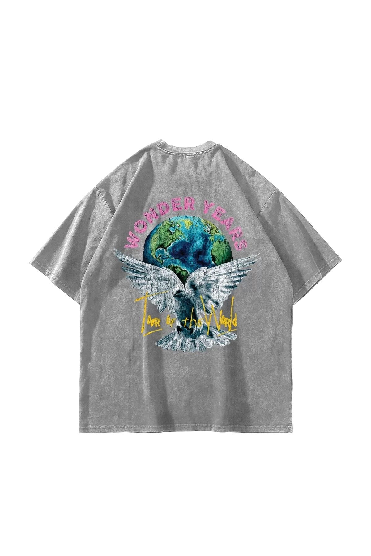 Bak Moda Wonder Years Baskılı Oversize Unisex Yıkamalı Beyaz Tshirt