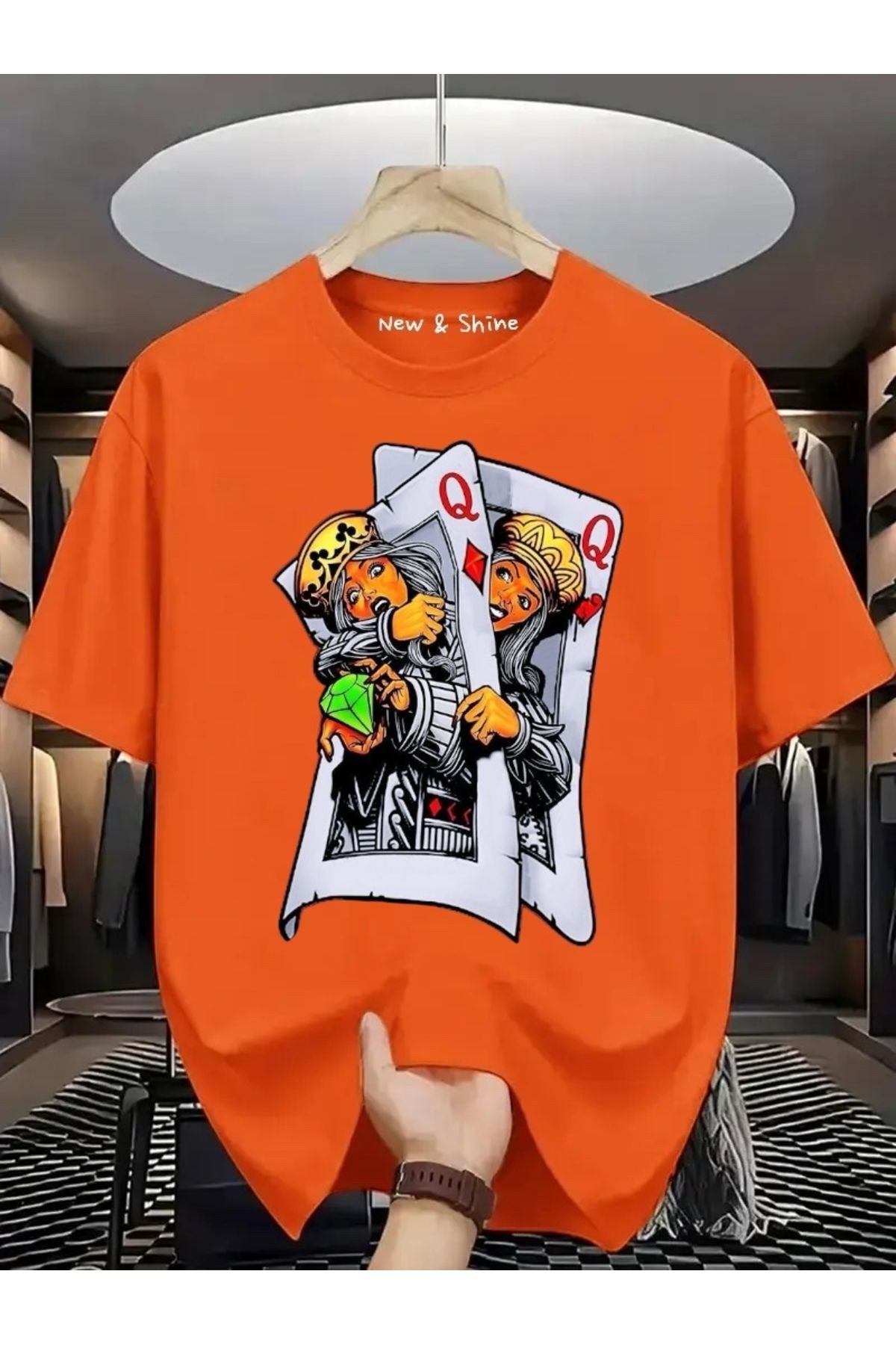 New Shine İskambil Kağıdı Kızlar Baskılı Oversize T-Shirt