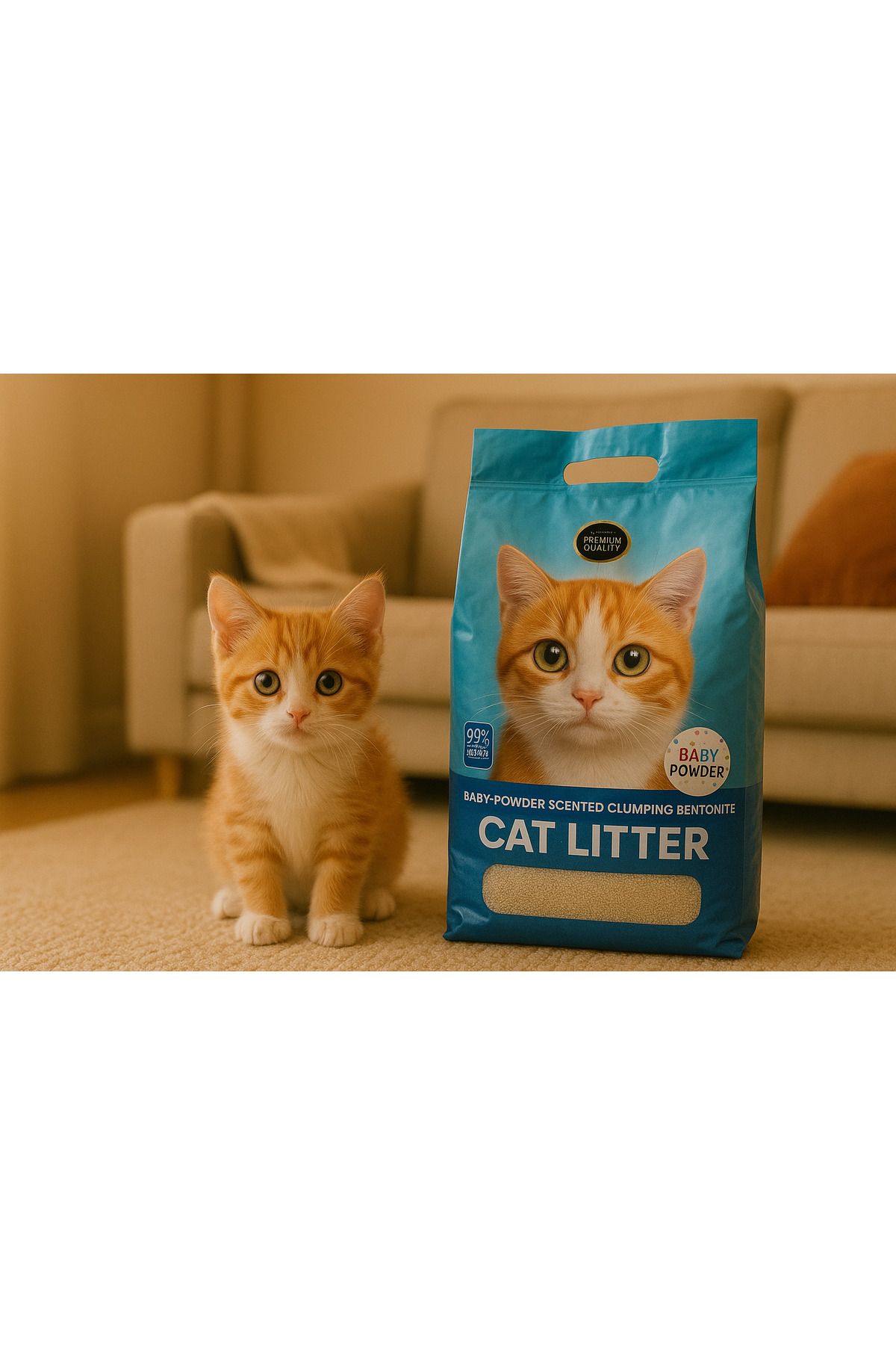 Petiva Premium Bentonit Kedi Kumu - Bebek Pudrası Kokulu - 10L
