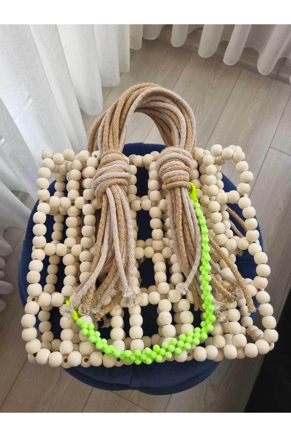 ida design store ahşap boncuk örme plaj ve el çantası