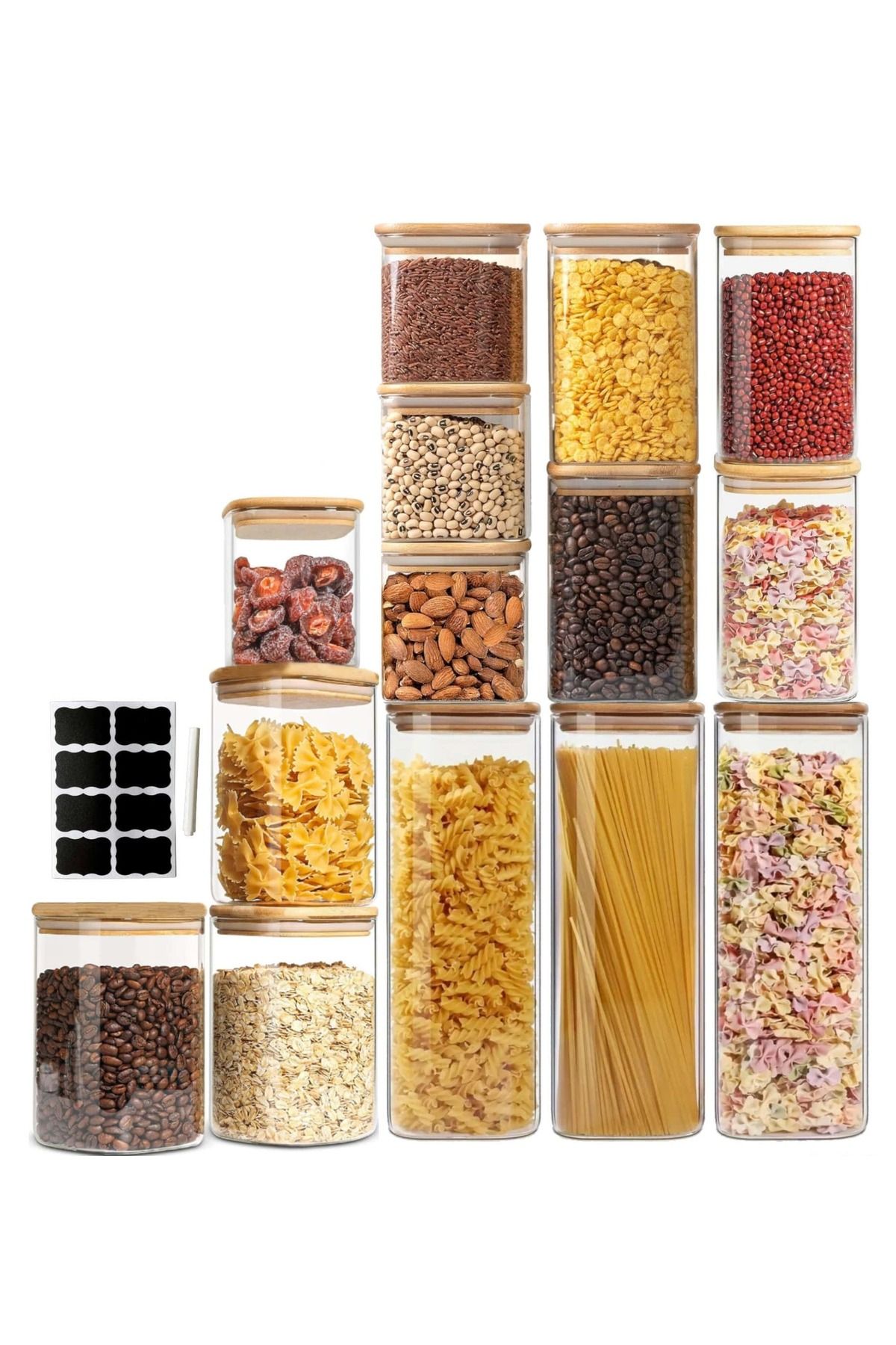 Köken Set De 14 Recipiente Din Sticlă Borosilicată Cu Capace Etanșe Din Bambus, Koken - One Size