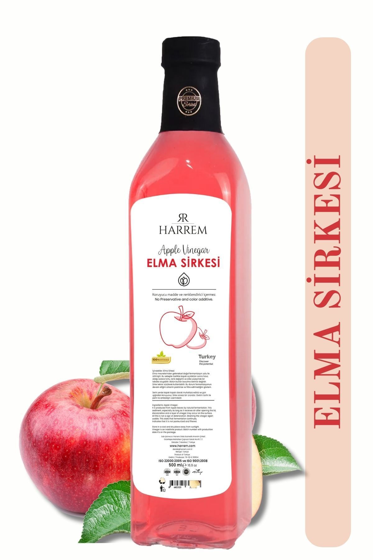 Harrem Elma Sirkesi Doğal Fermantasyon 500ml Cam Şişe