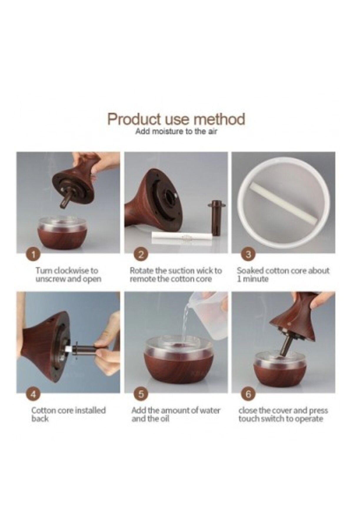 MACVI-Macvi® Aromatherapy Diffuser with Humidifier, ultrasonic, touch button, brown, 7-color LED, 130 ml 3