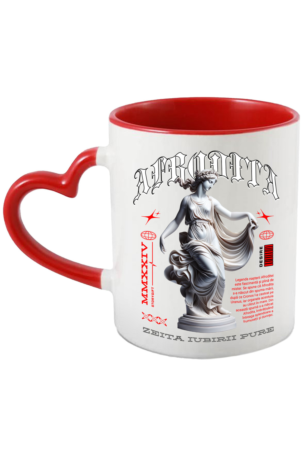 StoryGift Romania Cana Zeita Afrodita Iubirii Arta Greaca Mitica, 330ml, Ceramica Cu Maner Inima R, Cu ,stg - One Size