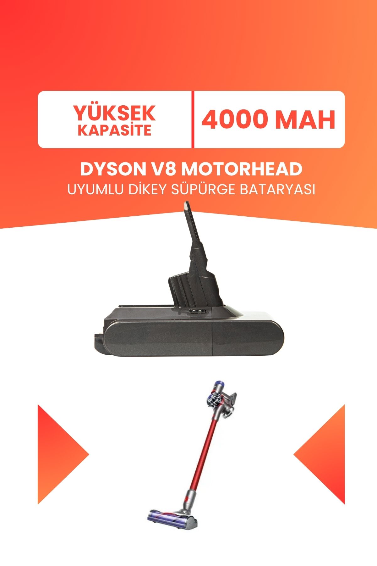 ELECTROLL Dyson V8 Motorhead Uyumlu Batarya (YÜKSEK KAPASİTE) 21.6 V 4000mah Şarjlı Dikey Süpürge Bataryası