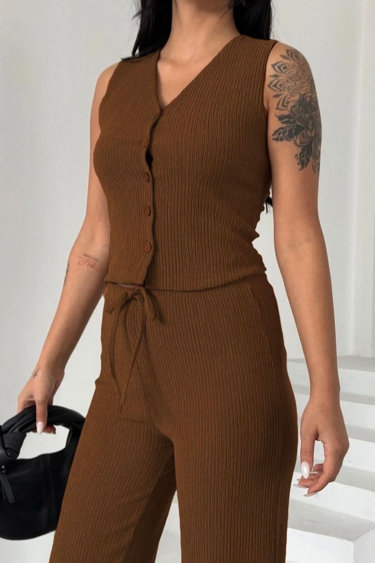 bb butik basic Bürümcük Yelek- Pantolon İkili Takım BC4406