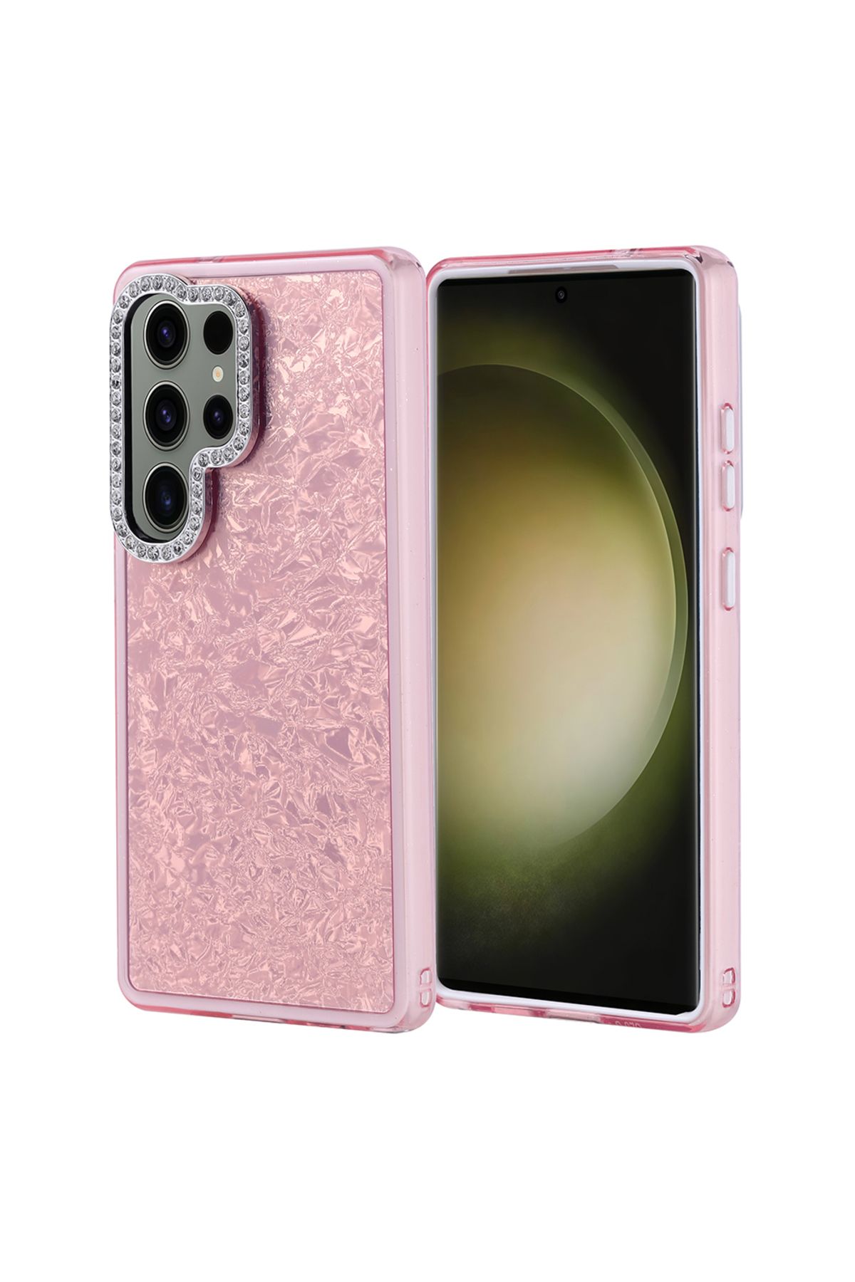 Strap U Samsung Galaxy S25 Ultra Kırık Cam Efektli Işıltılı Kılıf Kamera Koruması Taşlı Tasarım Kapi Kapak