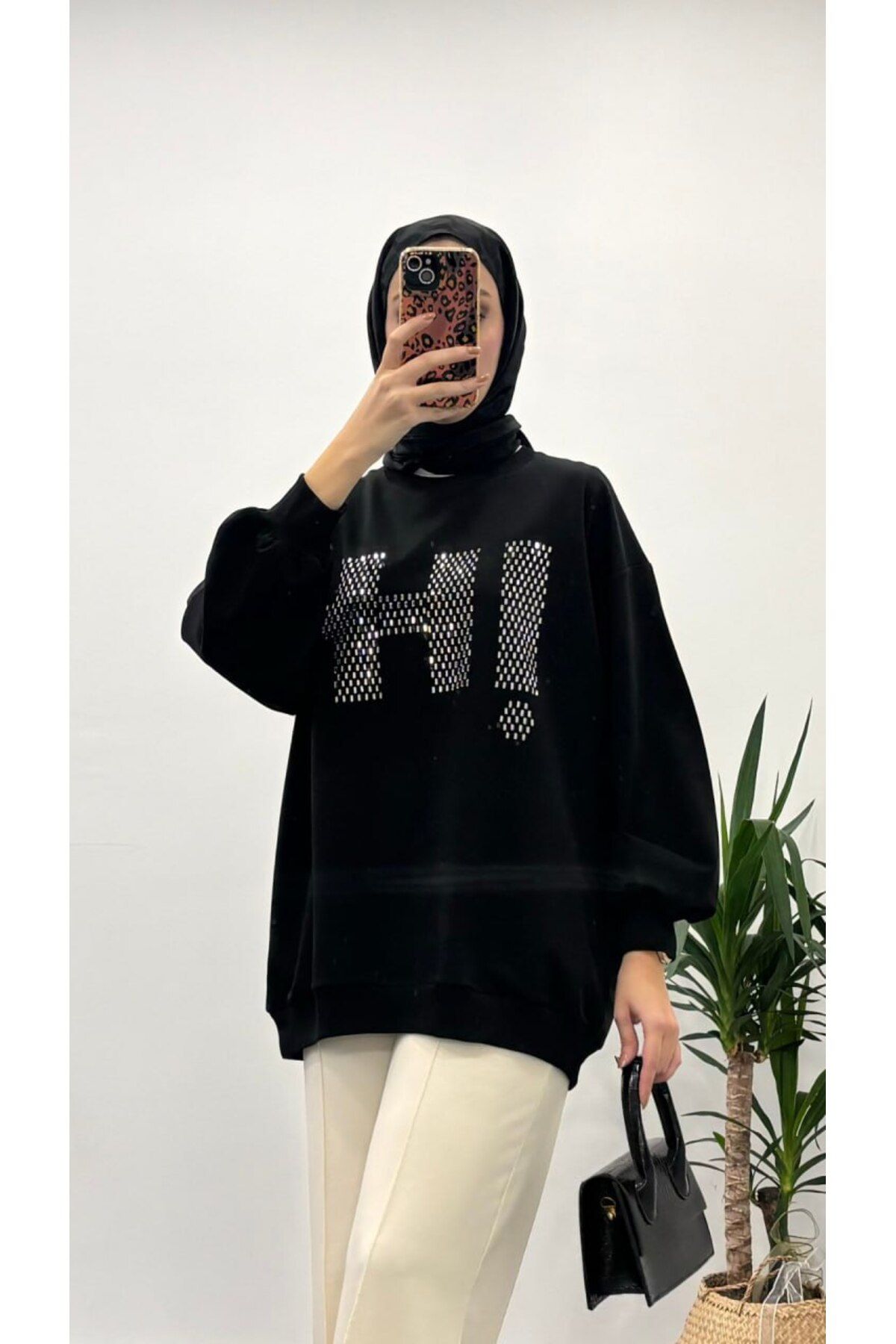 Suede Style 5241 - 2 İplik "HI" Yapıştırma Taşlı Basic Kadın Sweater